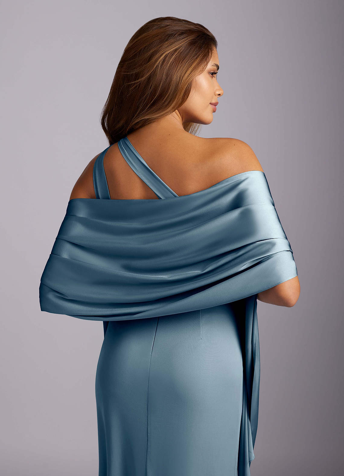 front Azazie Aleena Stretch Satin Shawl