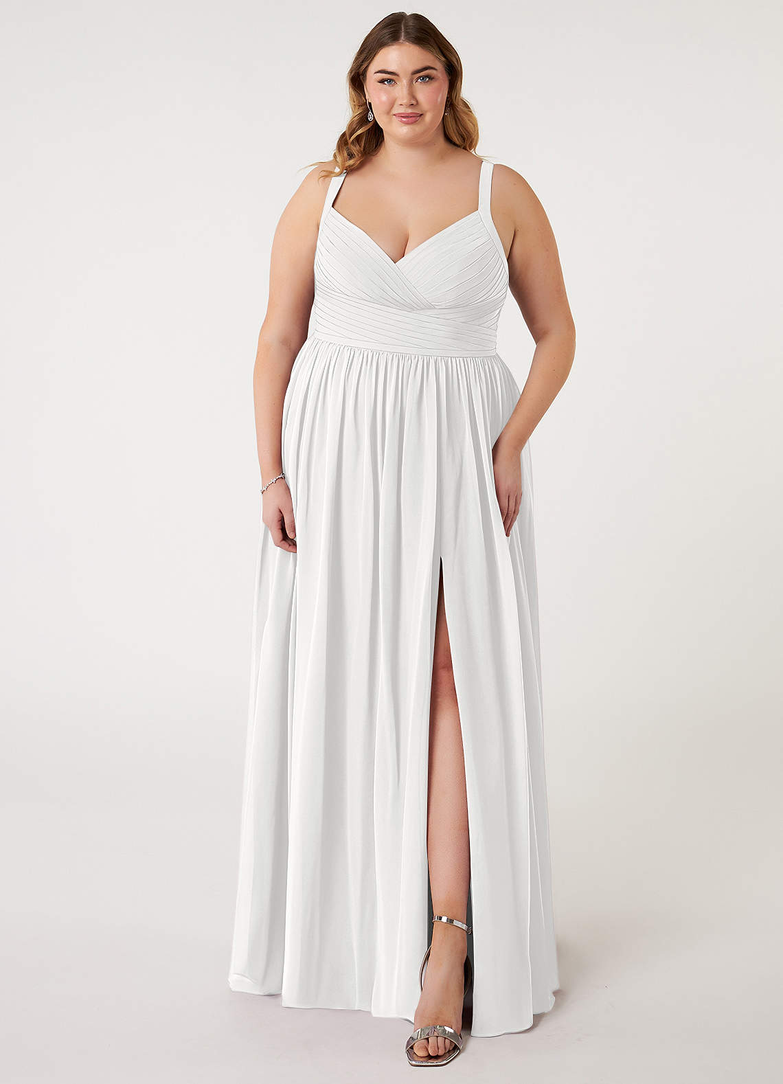 Azazie Chanel Brautjungfernkleider A-Linie Plissee Chiffon Kleid Weiß image1