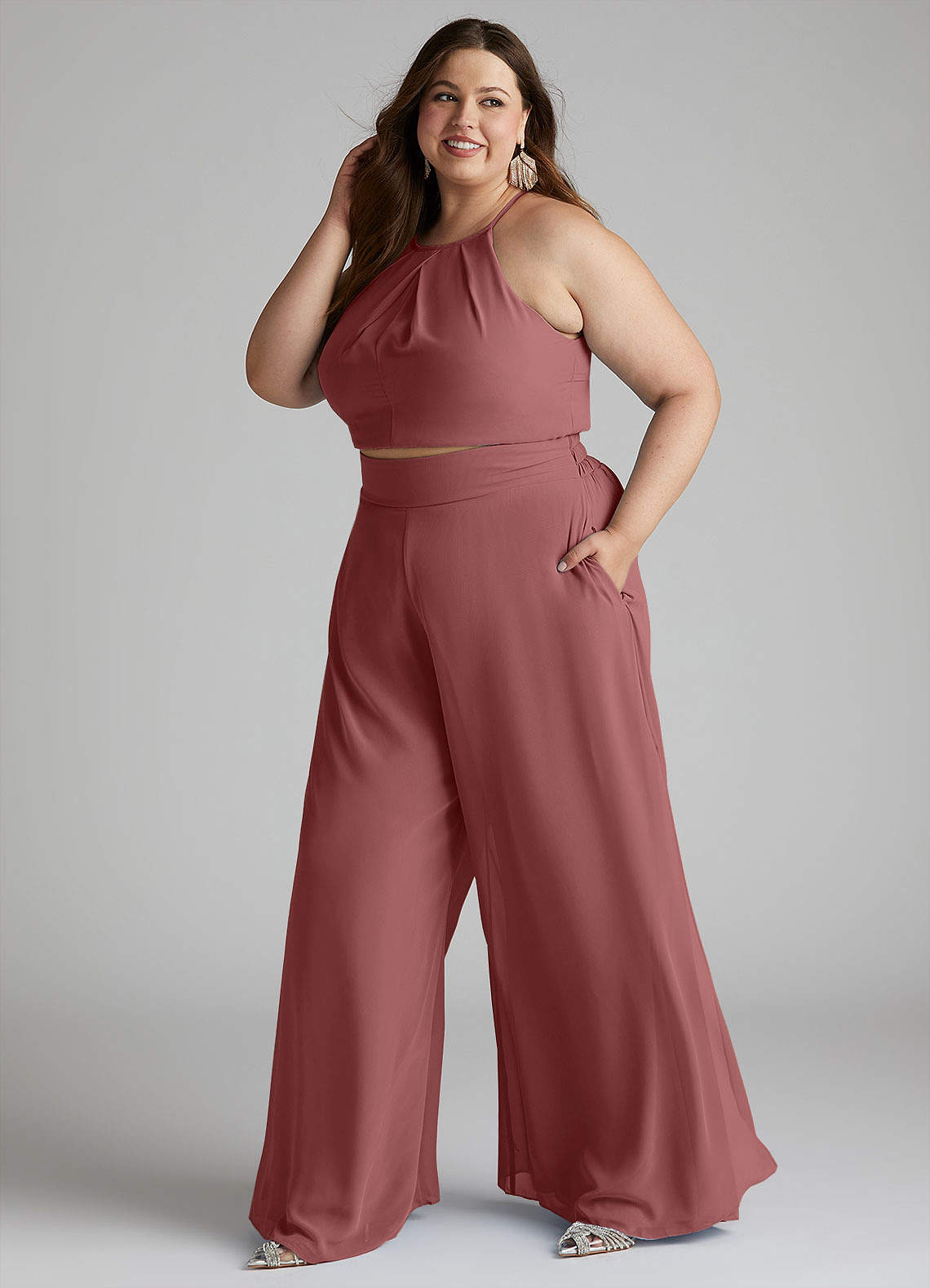 Azazie Kenzi Bridesmaid Dresses Amethyst Pleated Chiffon Jumpsuit image1
