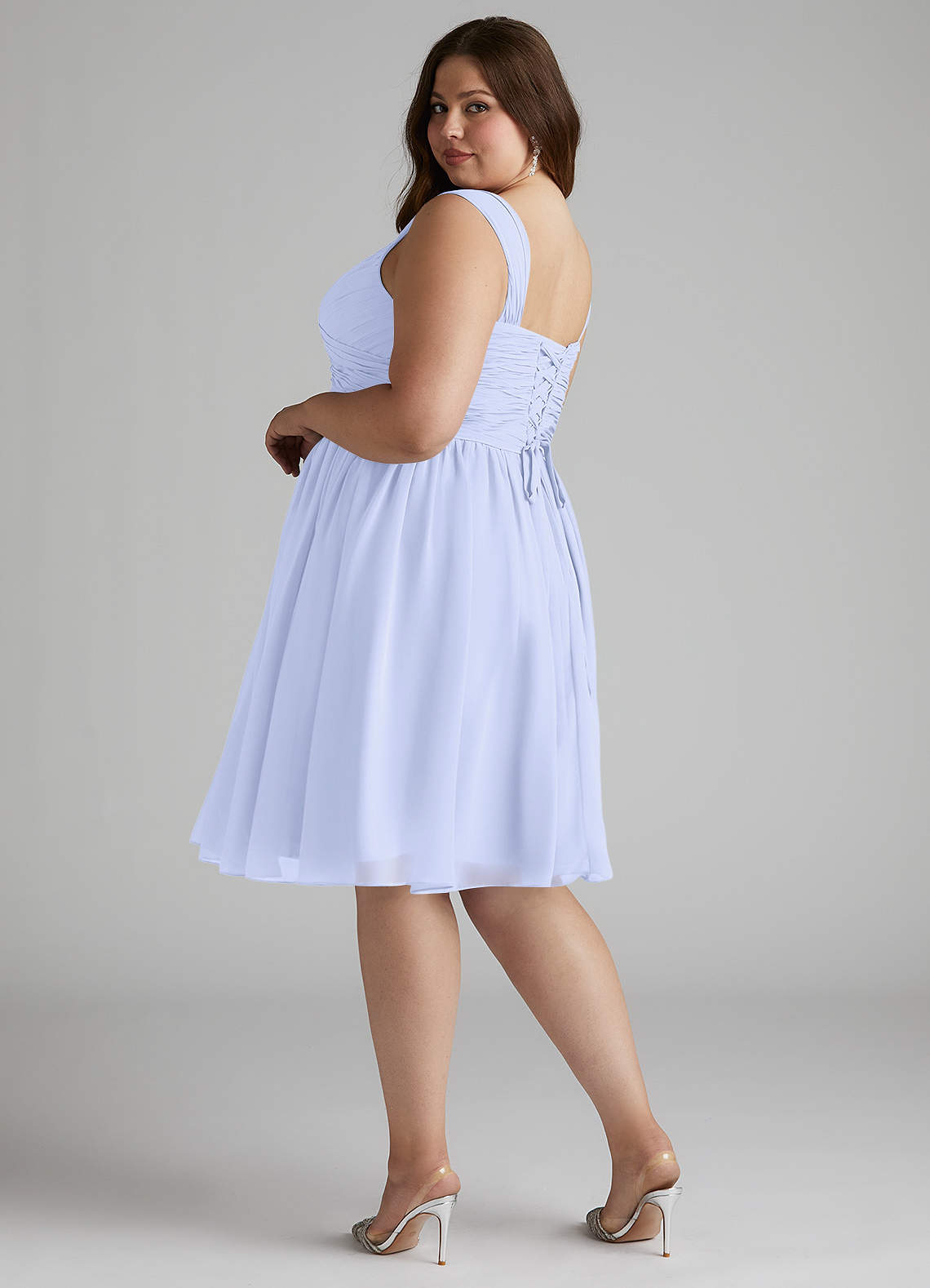 navy knee length bridesmaid dresses Giselle Delicate V Neck Pleated Knee Length Chiffon Bridesmaid Dresses, Navy Blue