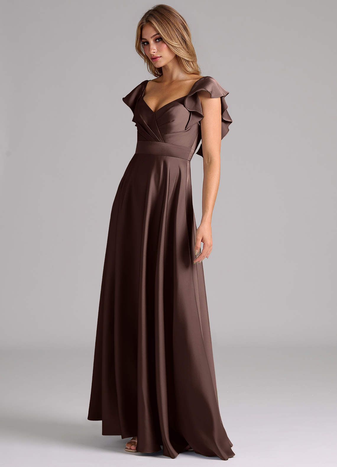 Azazie Leilani Bridesmaid Dresses Ganache A-Line Ruched Stretch Satin Dress image7