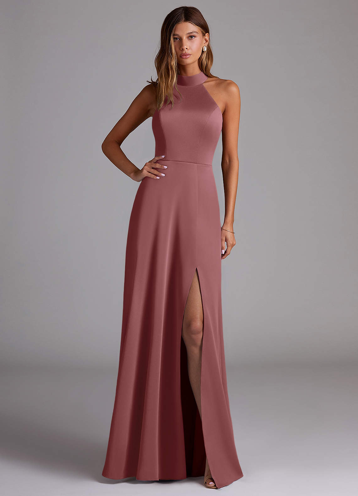 Azazie Myra Brautjungfernkleider A-Linie Seitliche Cut-Outs Stretch-Satin Kleid Amethyst image1