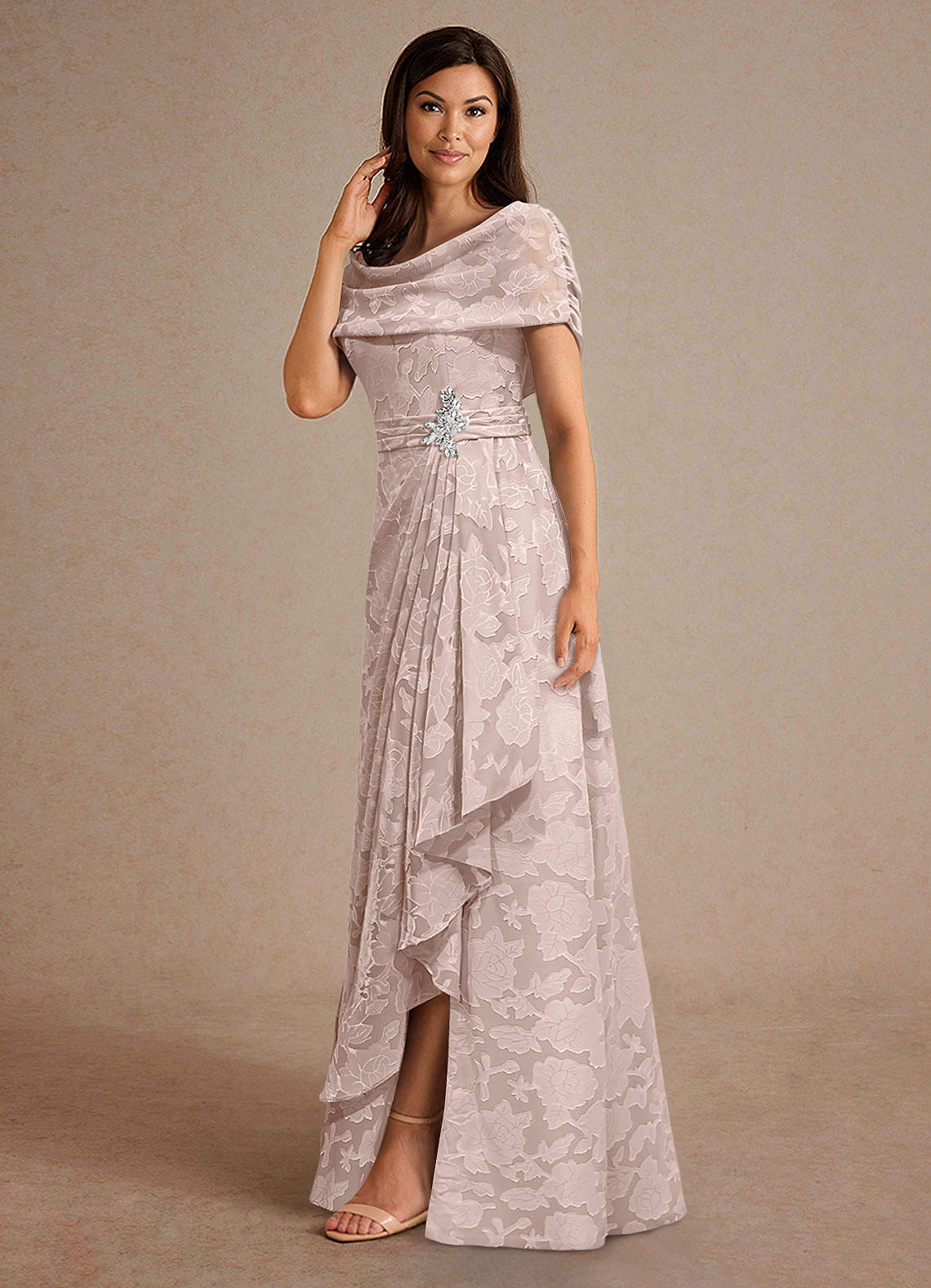 Azazie Branford Mother of the Bride Dresses Blushing Pink A-Line Pleated Floral Burnout Dress image1
