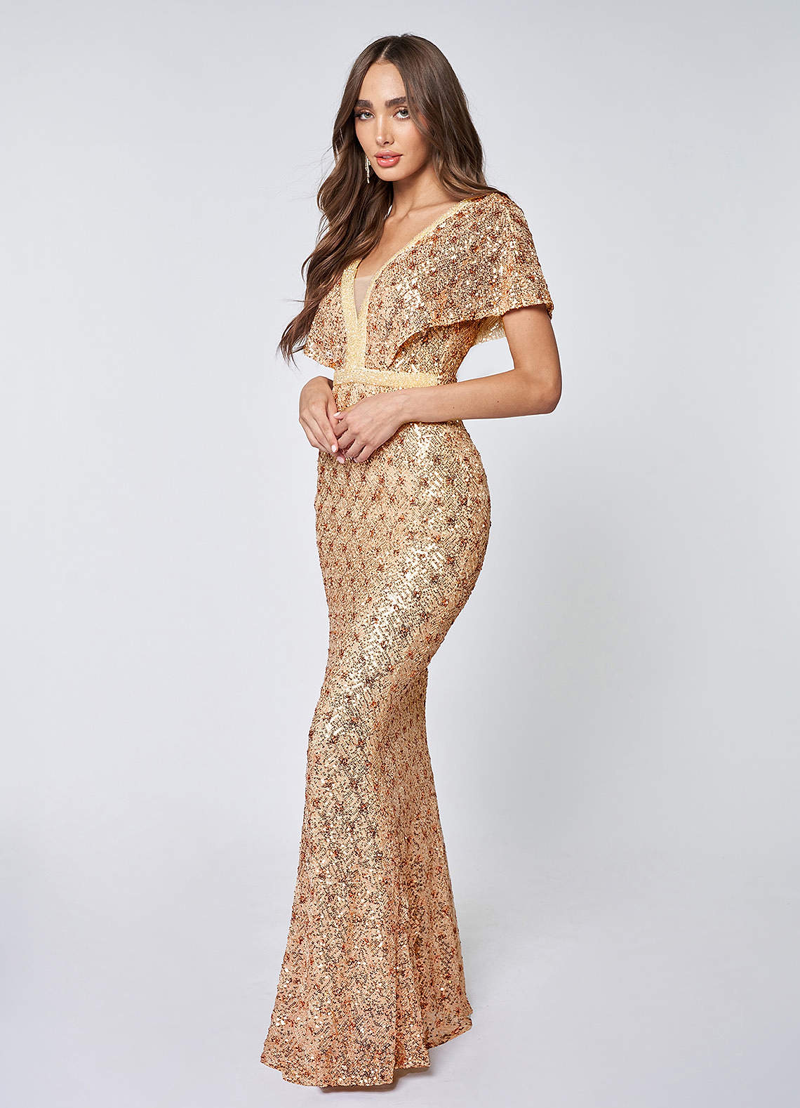 Glam Sweetheart Champagne Sequin Maxi Dress image1