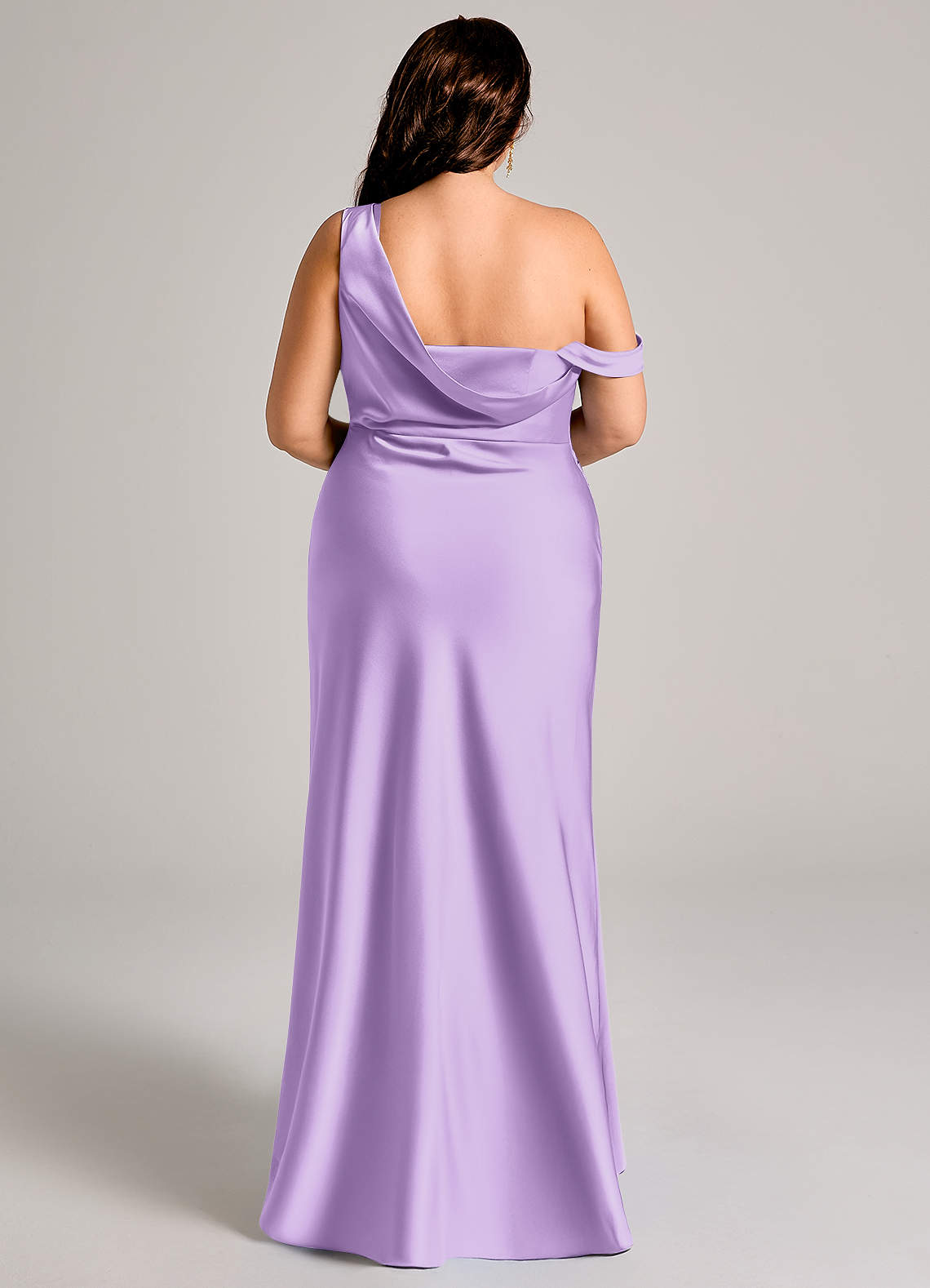 Azazie Madelyn Bridesmaid Dresses Lilac Mermaid One Shoulder Stretch Satin Convertible Dress image15