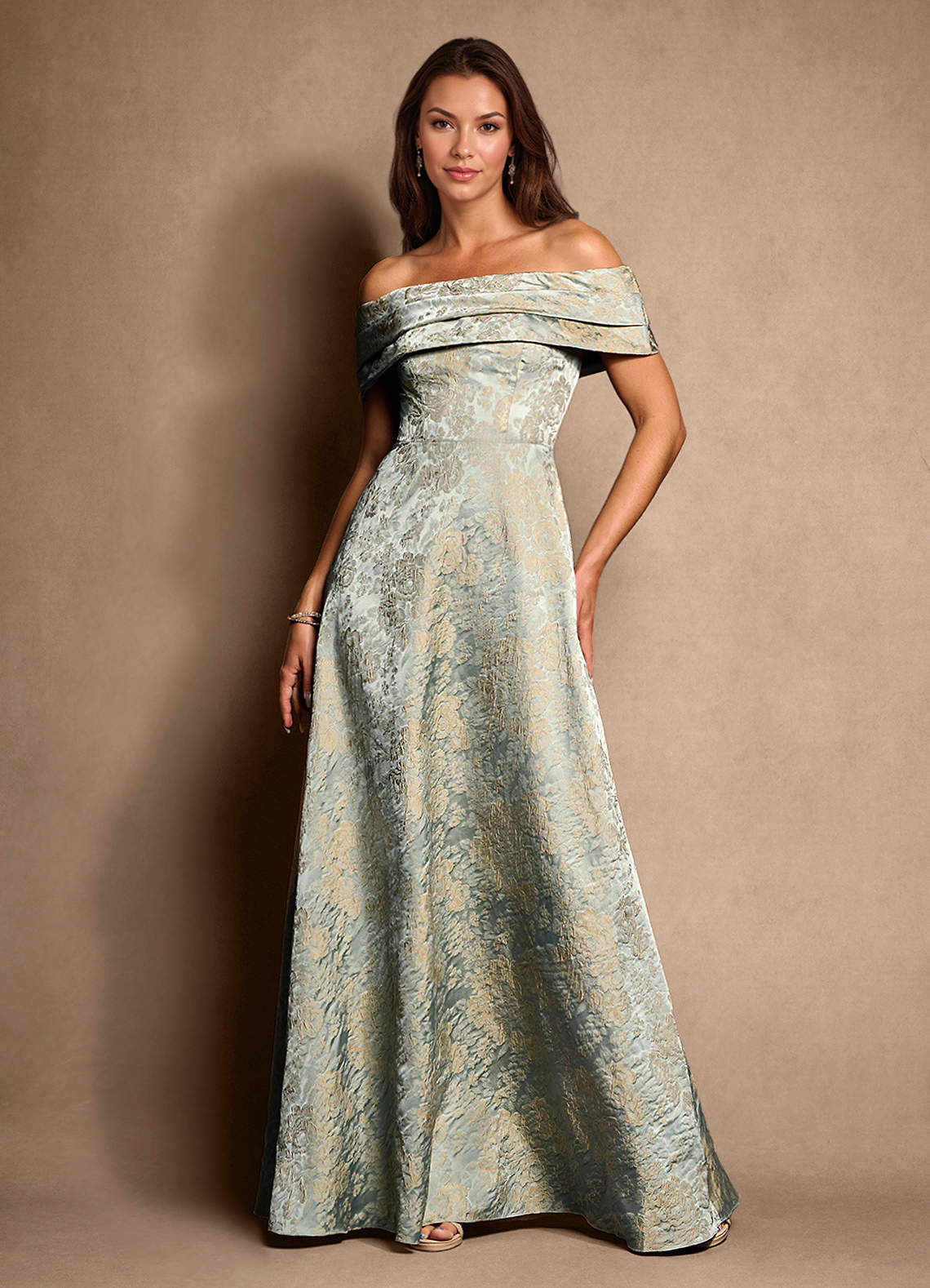 Azazie New Britain Vintage Blue A-Line Pleated Jacquard Dress
