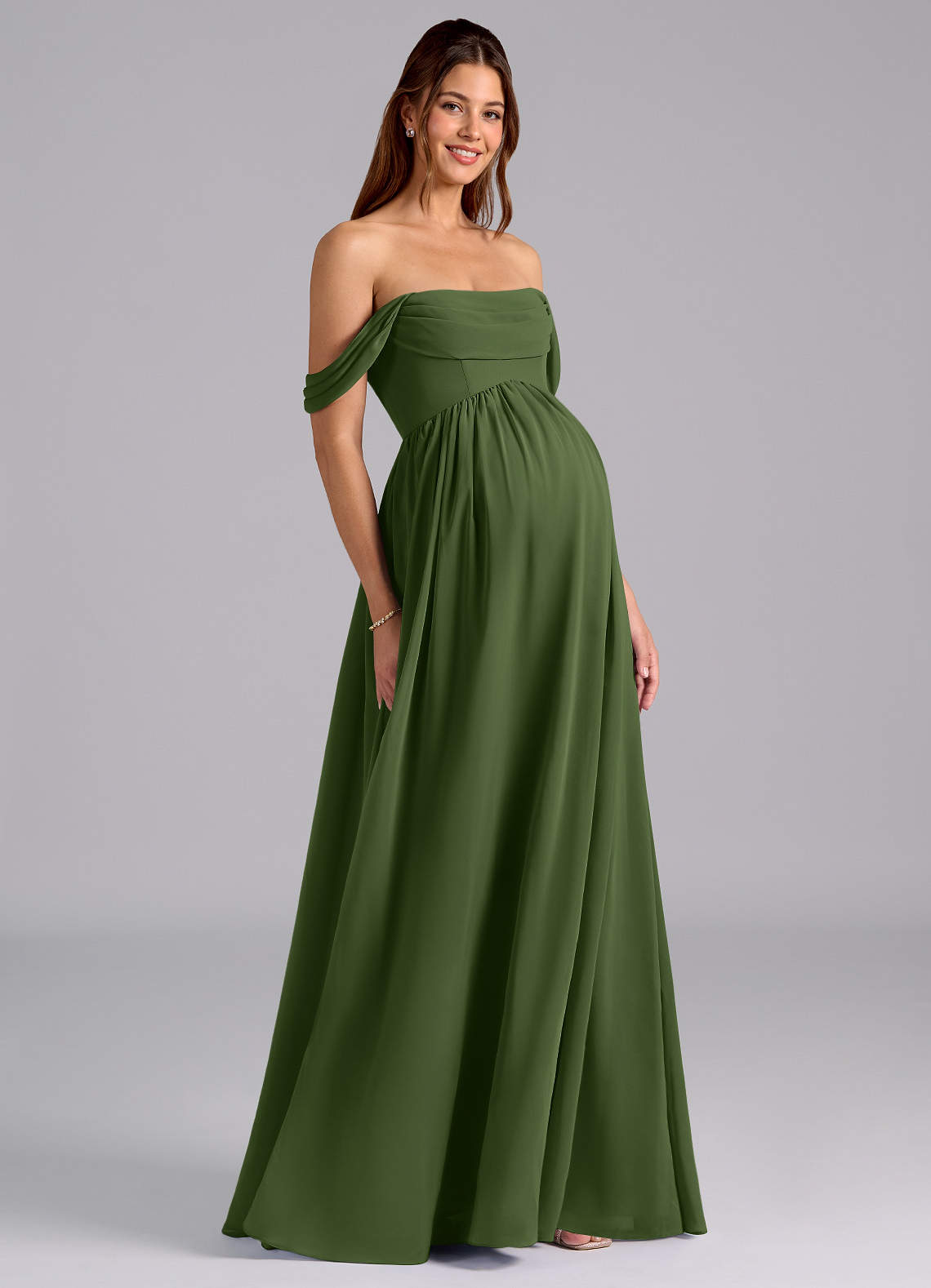 Azazie Saige vestidos de dama de honor de maternidad Vestido de Corte En A Plisado Hasta el suelo Gasa image1