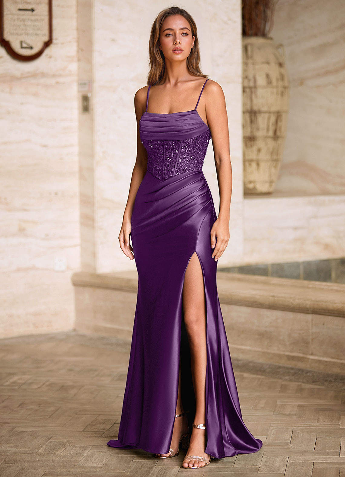 Starlit Purple Cowl Neck Prom Dress Starlit Purple Cowl Neck Prom Dress