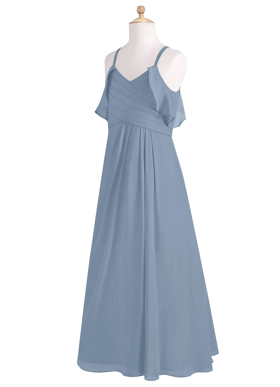 Azazie Dakota Junior Dusty Blue A-Line Off the Shoulder Chiffon Dress image9