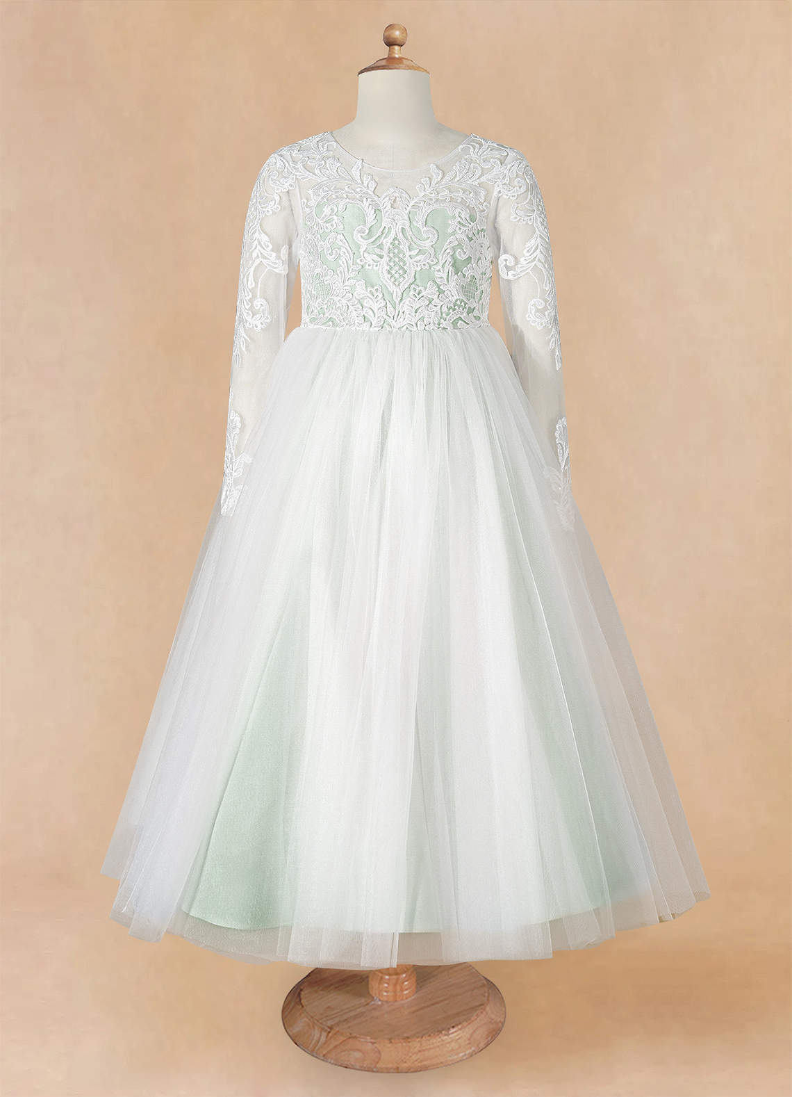 Azazie Elodie Robe Demoiselle D'honneur Fillette Robe Princesse en Dentelle Ivoire Agave image9