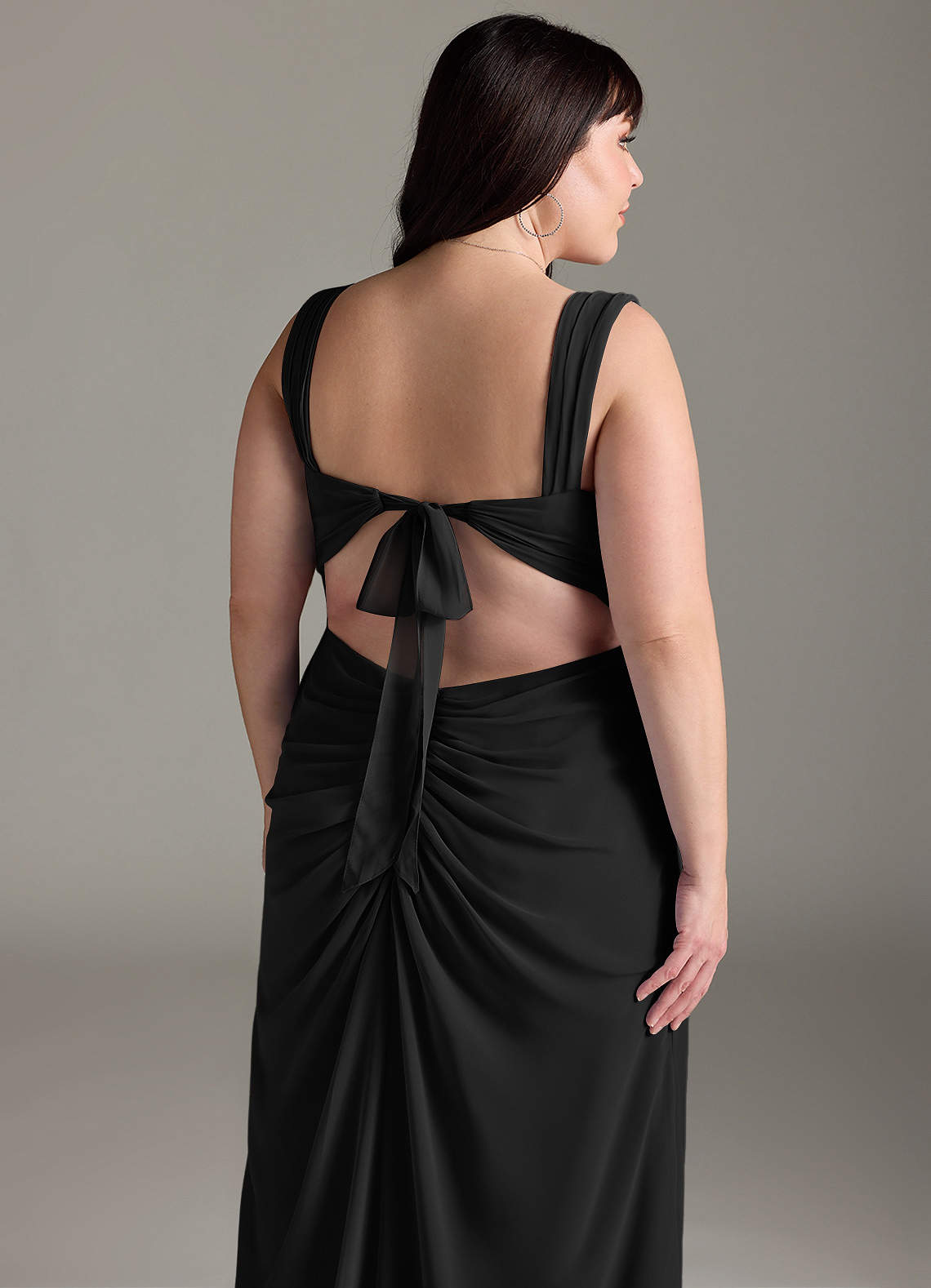 Azazie Jesaphine Bridesmaid Dresses Black Sheath Bow Chiffon Dress image13