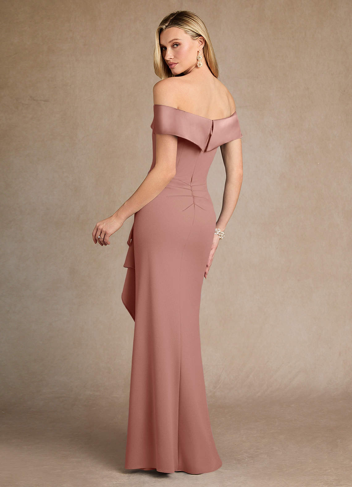Azazie Laredo Mother of the Bride Dresses Dusty Rose Mermaid Off the Shoulder Stretch Crepe Dress image2