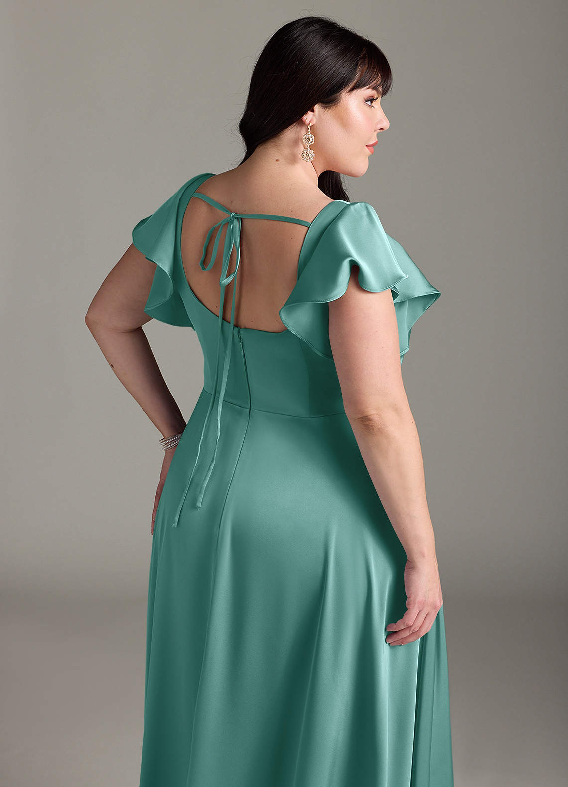 Azazie Bondi Bridesmaid Dresses Aqua A-Line Bow Stretch Satin Dress image10