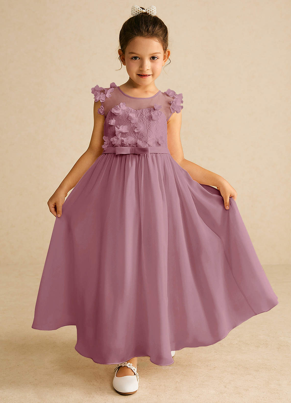 Azazie Arlo Vintage Mauve A-Line Bow Chiffon Dress Ready to Ship | Azazie