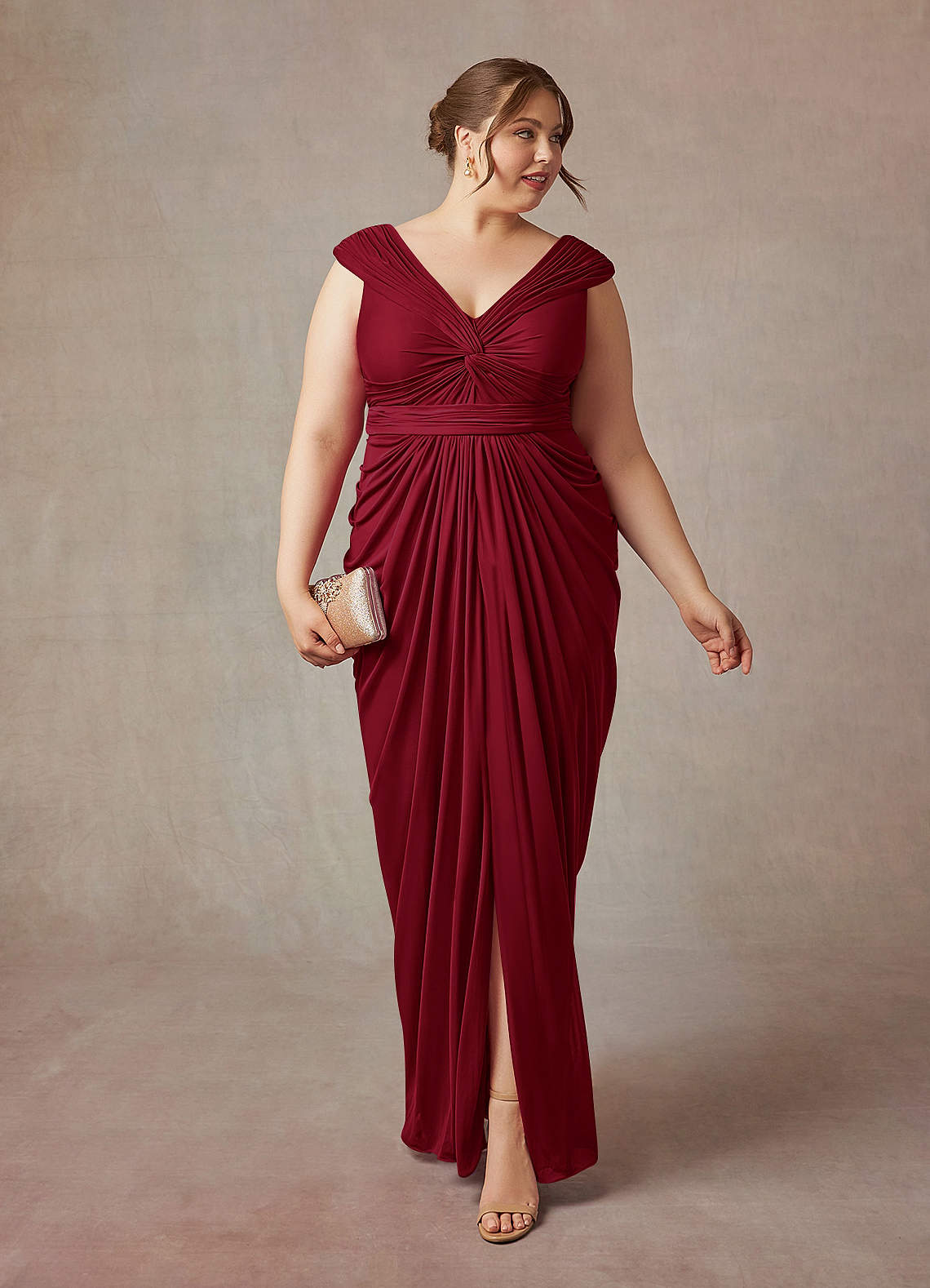 Azazie Lisolette Final Sale Burgundy Sheath Pleated Mesh Dress image1