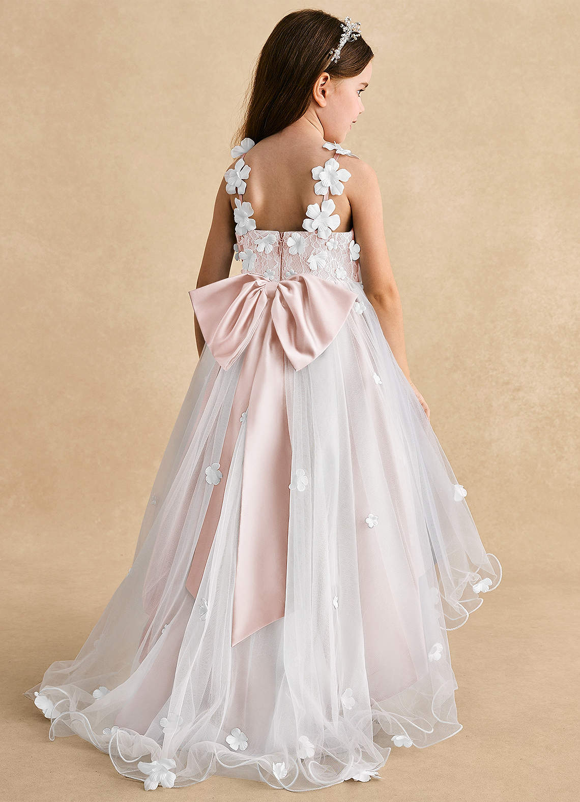 Azazie Celia Flower Girl Dresses Blushing Pink A-Line Lace Tulle Dress image1