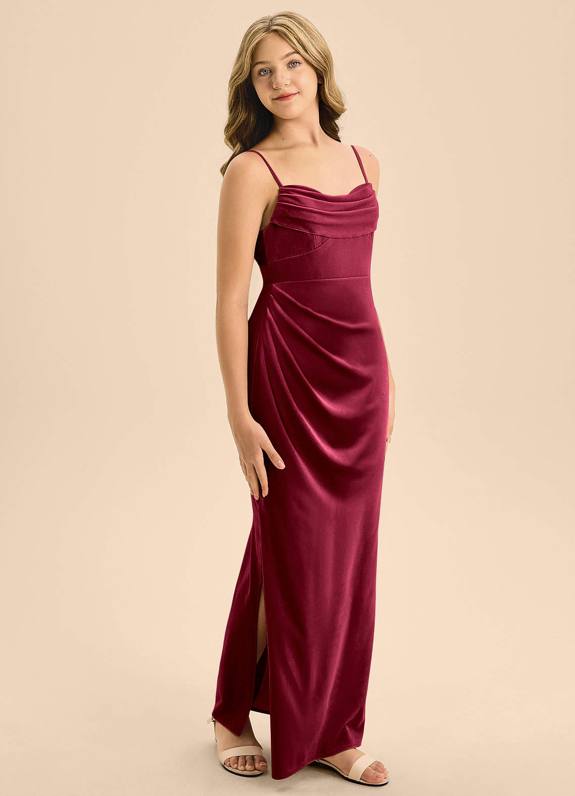 Azazie Mai Junior Burgundy A-Line Sweetheart Neckline Velvet Dress image1