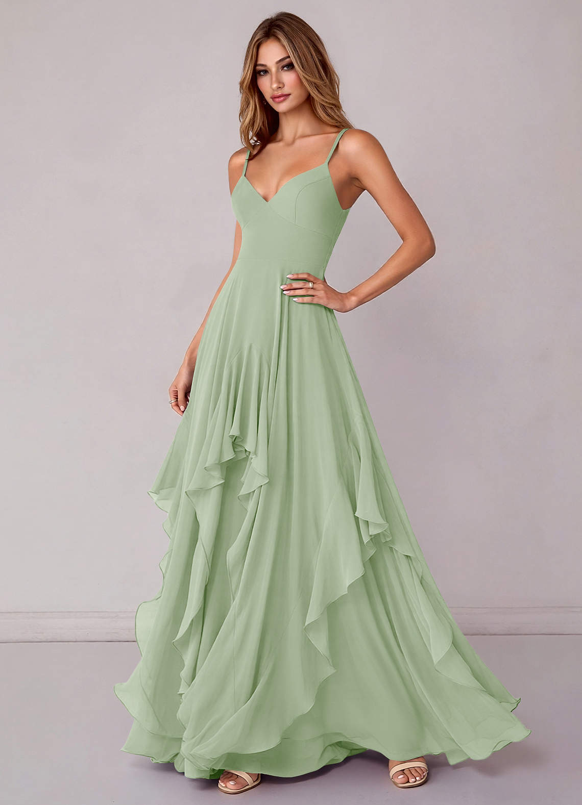 Azazie Zaina Bridesmaid Dresses Dusty Sage A-Line Chiffon Dress image4