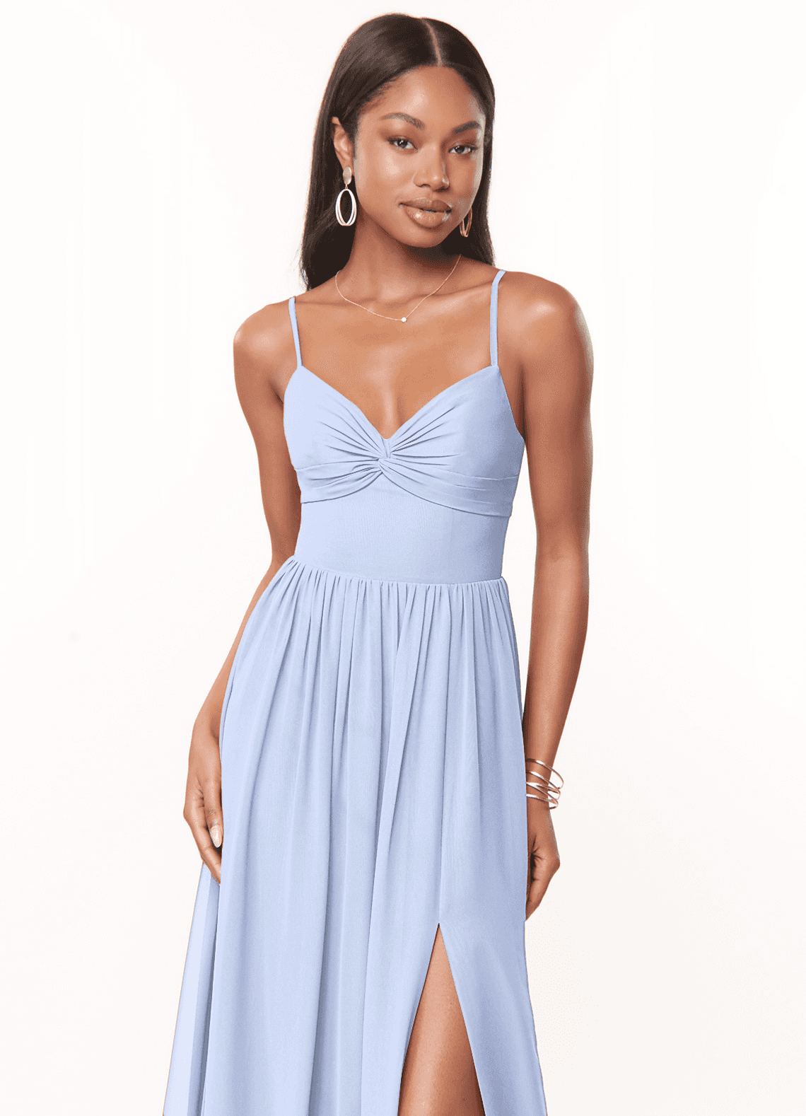Azazie Zeya Bridesmaid Dresses Ice A-Line V-Neck Pleated Chiffon Dress image4