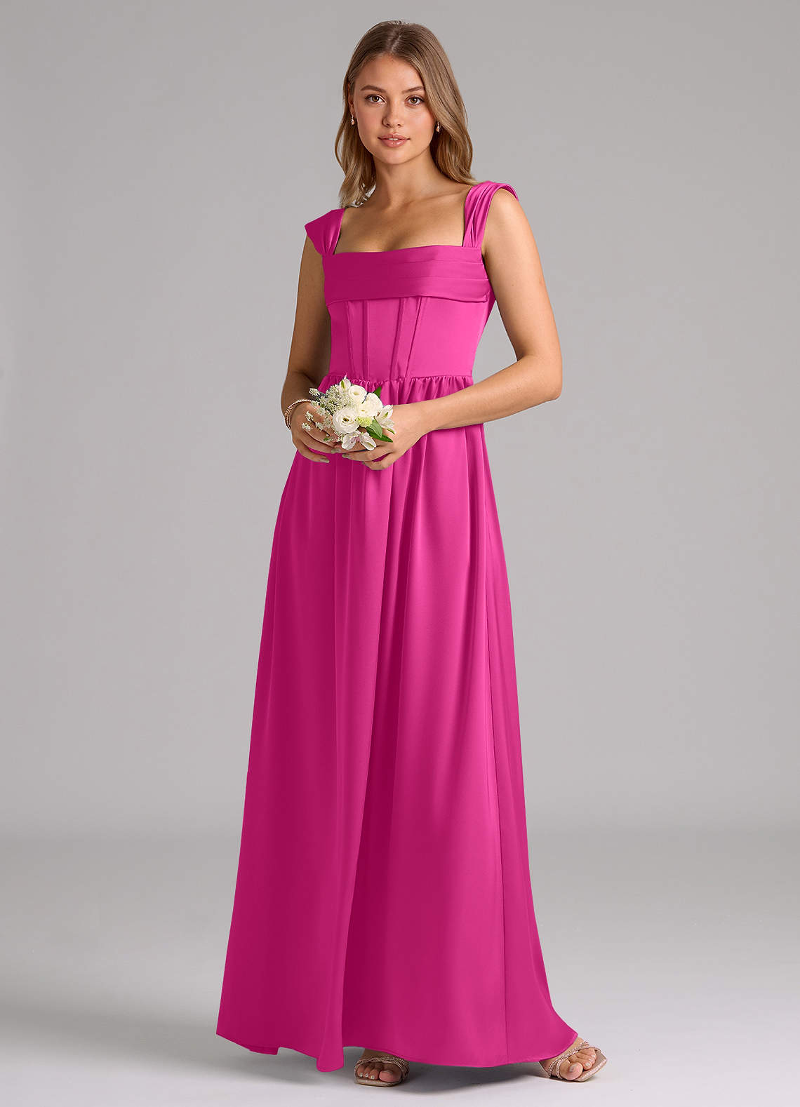 Azazie Hattie Brautjungfernkleider A-Linie Korsett Stretch-Satin Kleid Fuchsia image1