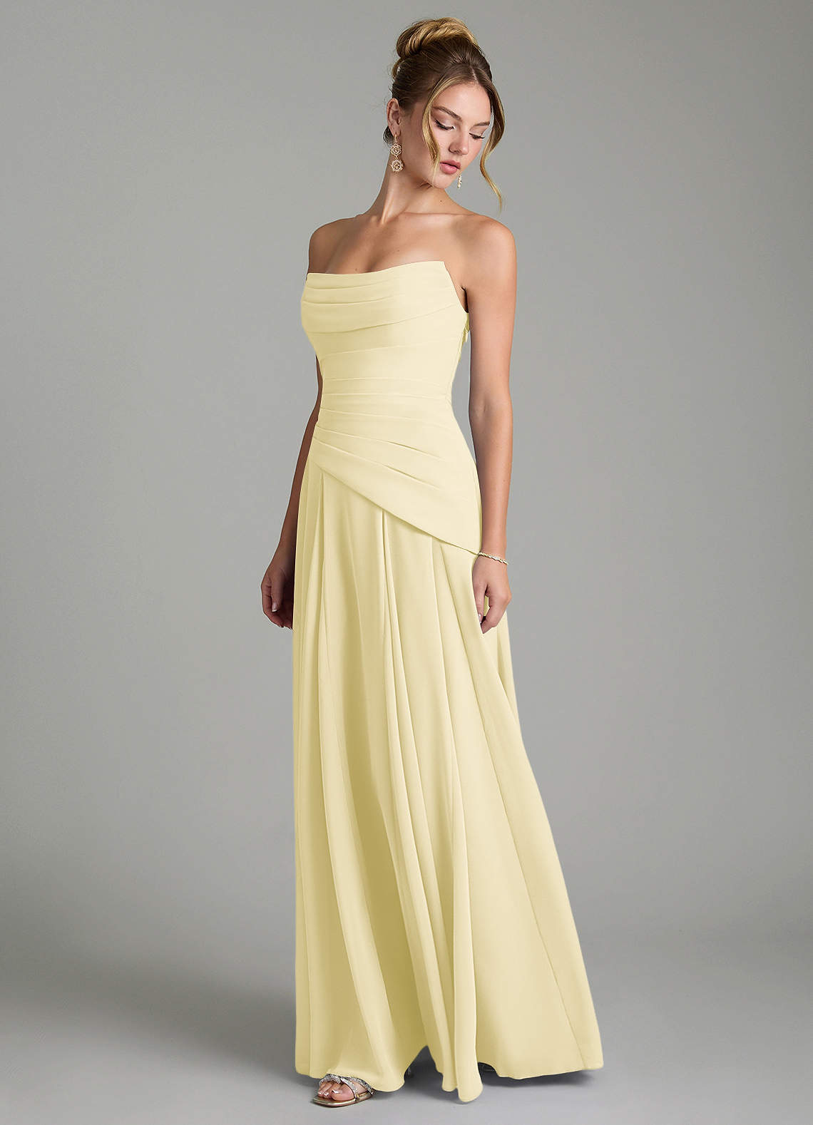 Azazie Gabriela Bridesmaid Dresses Lemon Sorbet A-Line Corset Chiffon Dress image5