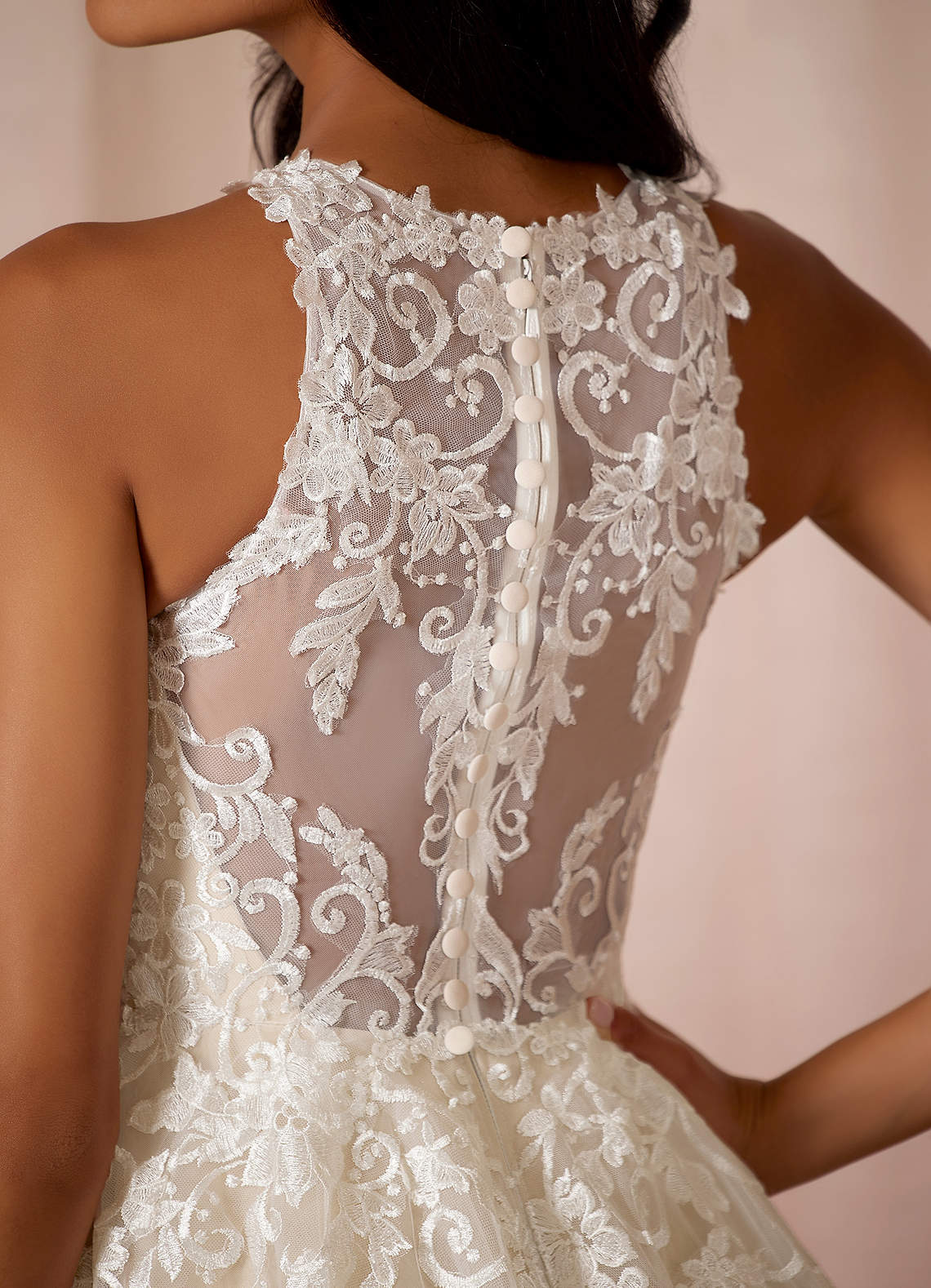 Azazie Melrose Wedding Dresses Diamond White Champagne A-Line Sweetheart Lace Tulle Dress image5