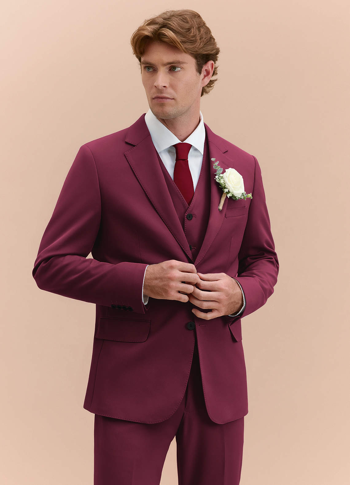 front James Burgundy Structured Stretch 3-piece suit