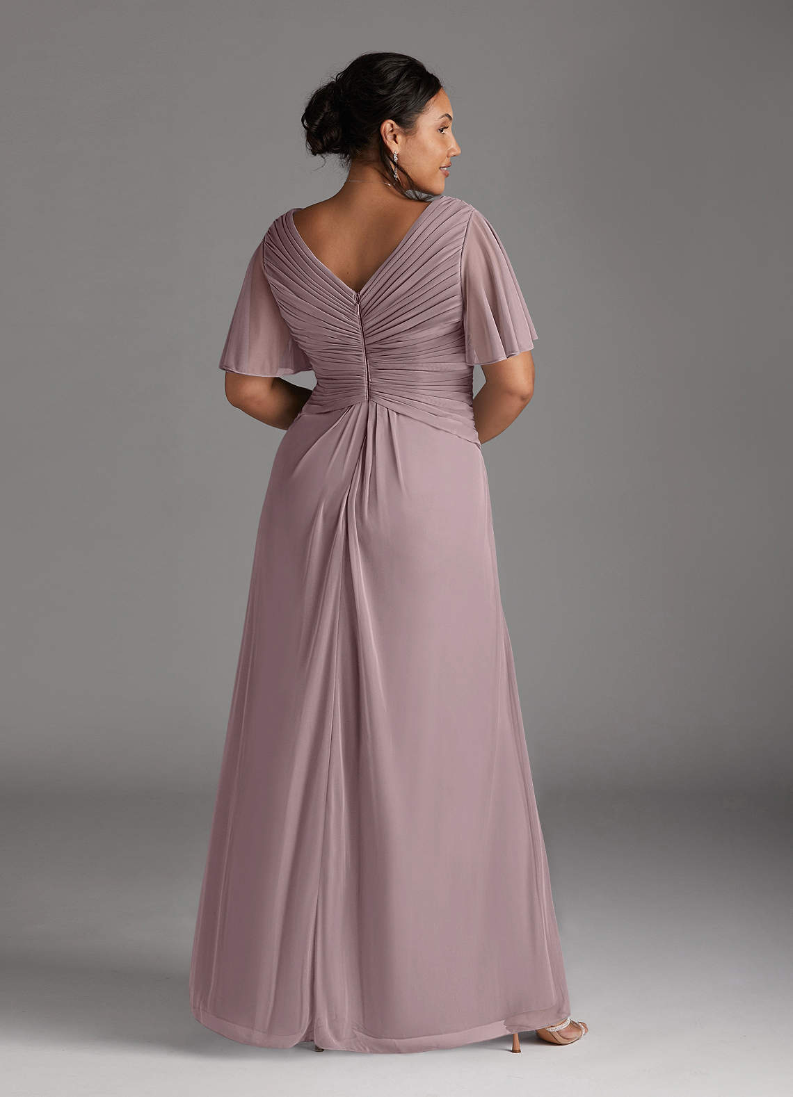 Azazie Emmeline Mother of the Bride Dresses Dusk A-Line V-Neck Pleated Mesh Dress image7