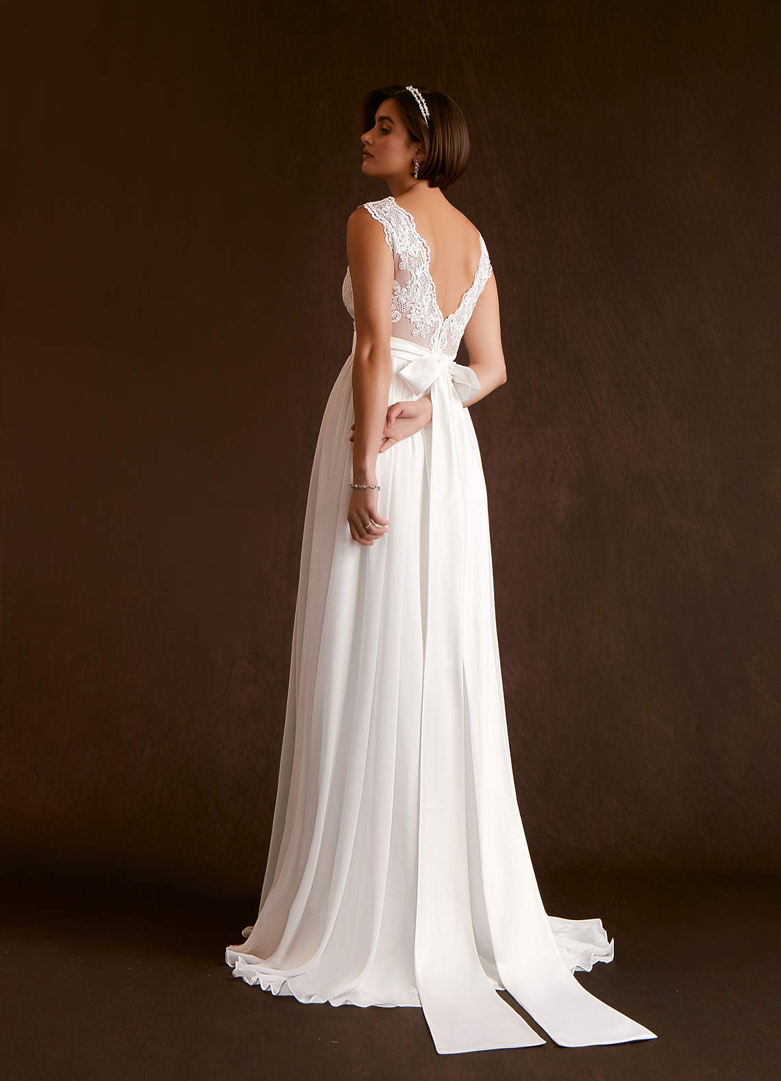 Azazie Dana Wedding Dresses Diamond White A-Line Lace Chiffon Dress image1