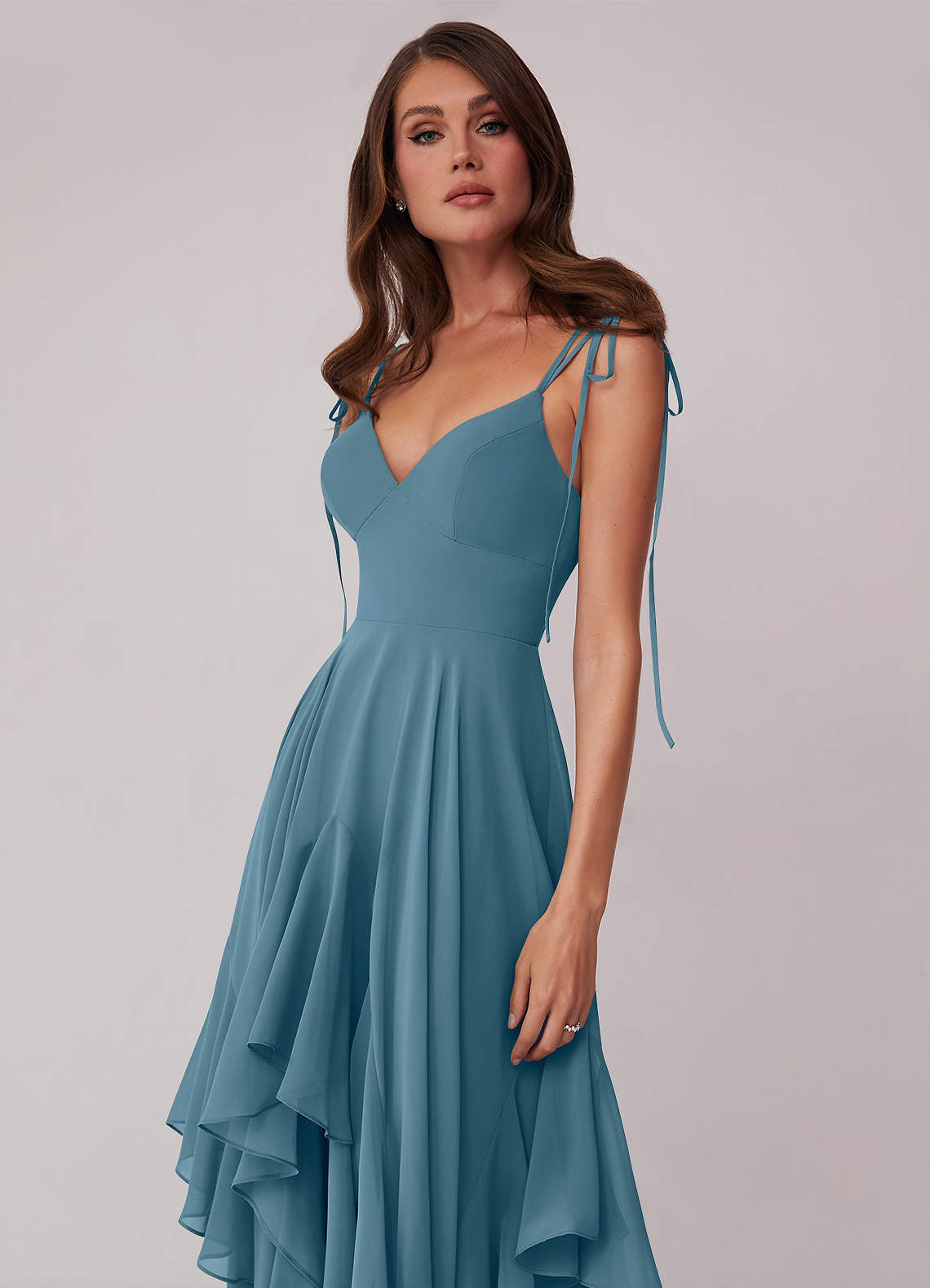 Barbie ♥ Azazie Bridesmaid Dresses V-neck Chiffon Tiered A-line Dress image4