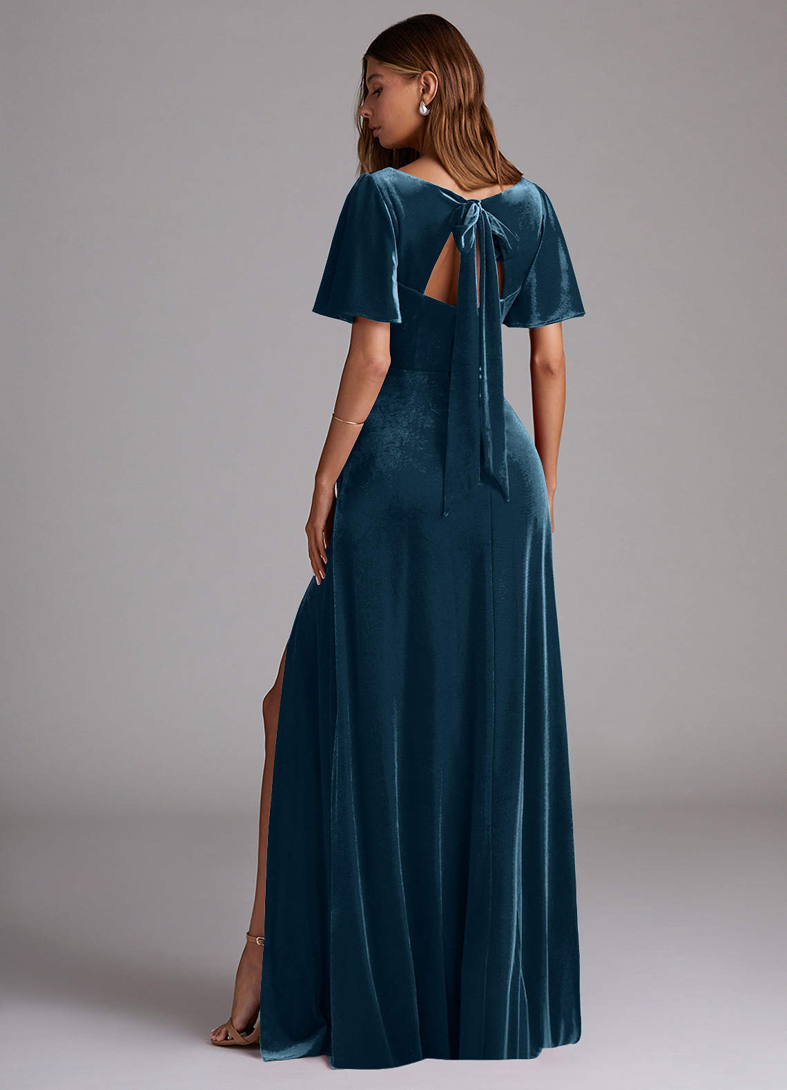 Azazie Kimber At-home Try On Dresses Black A-Line with Pockets Velvet Dress image4