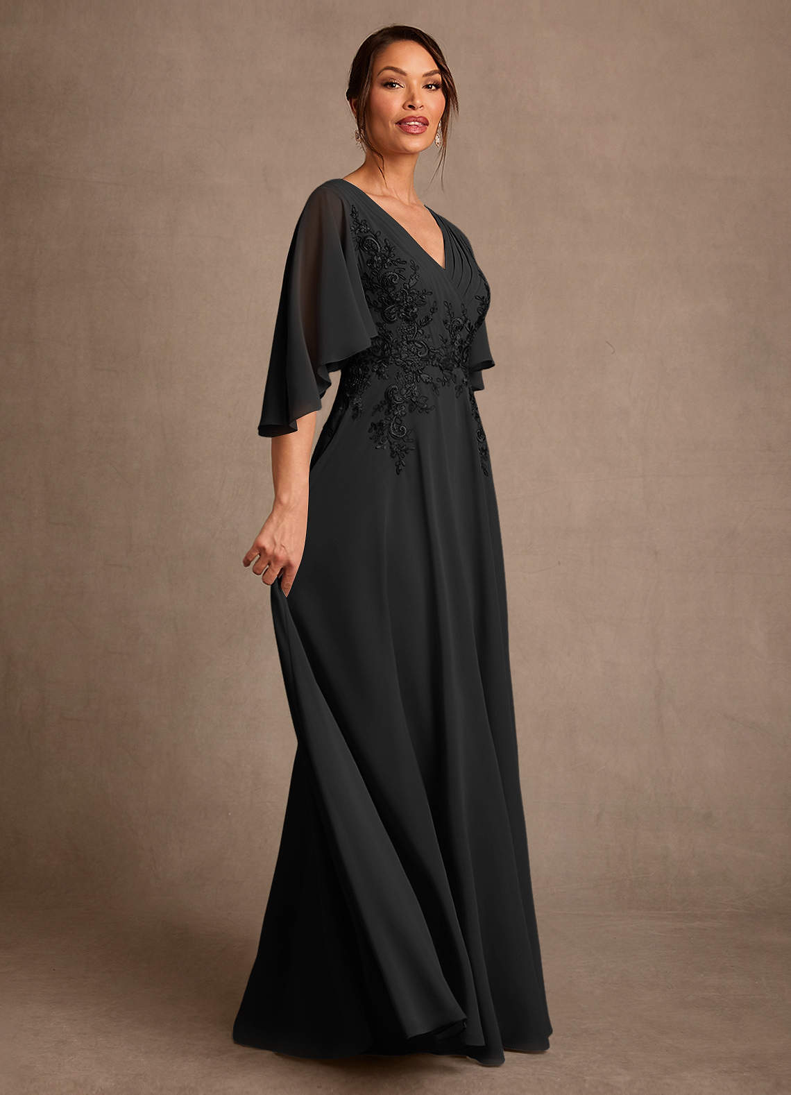 Azazie Tilda Black A-Line Lace Chiffon Dress | Azazie