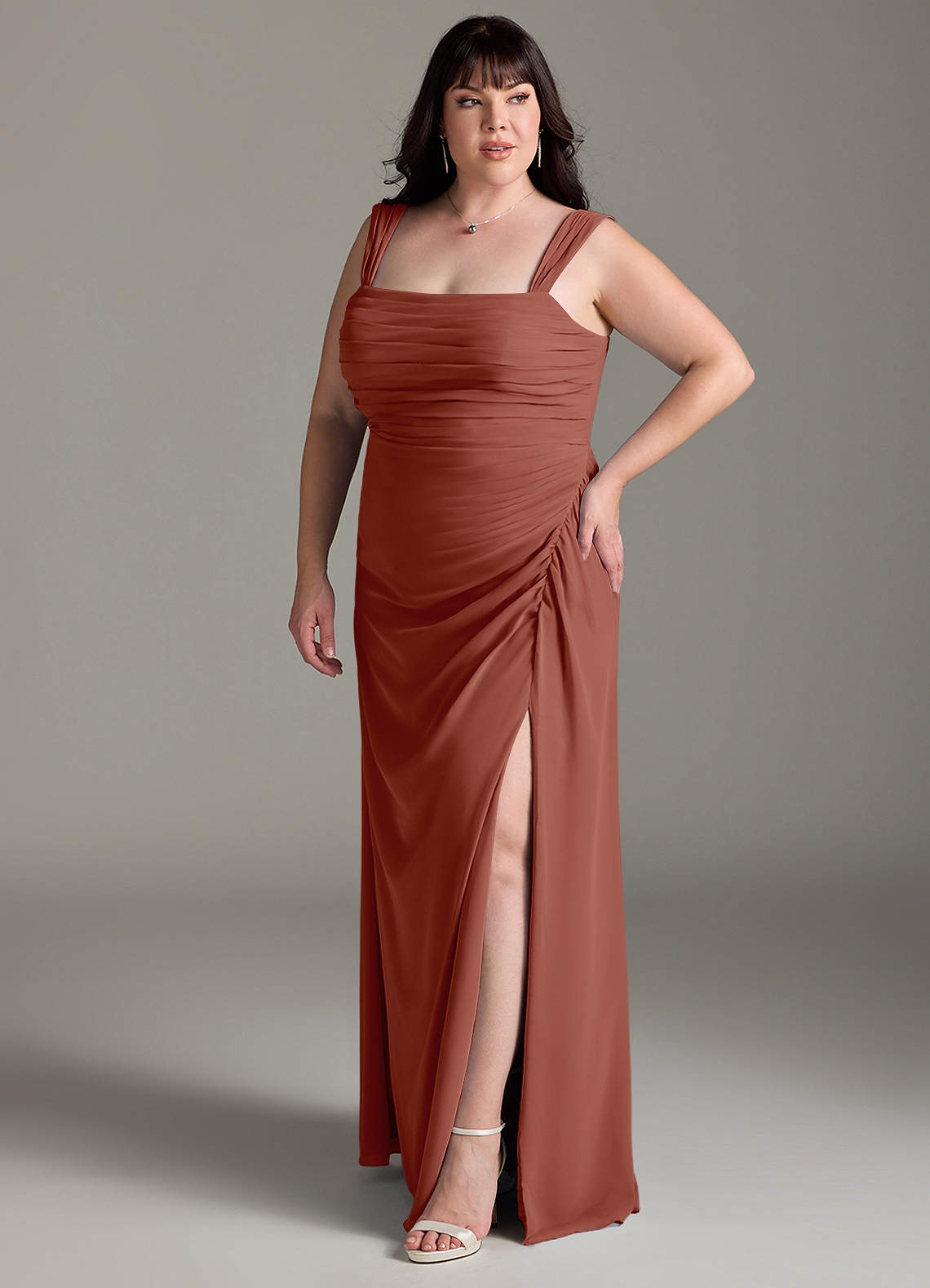 Azazie Jesaphine Bridesmaid Dresses Auburn Sheath Bow Chiffon Dress image10