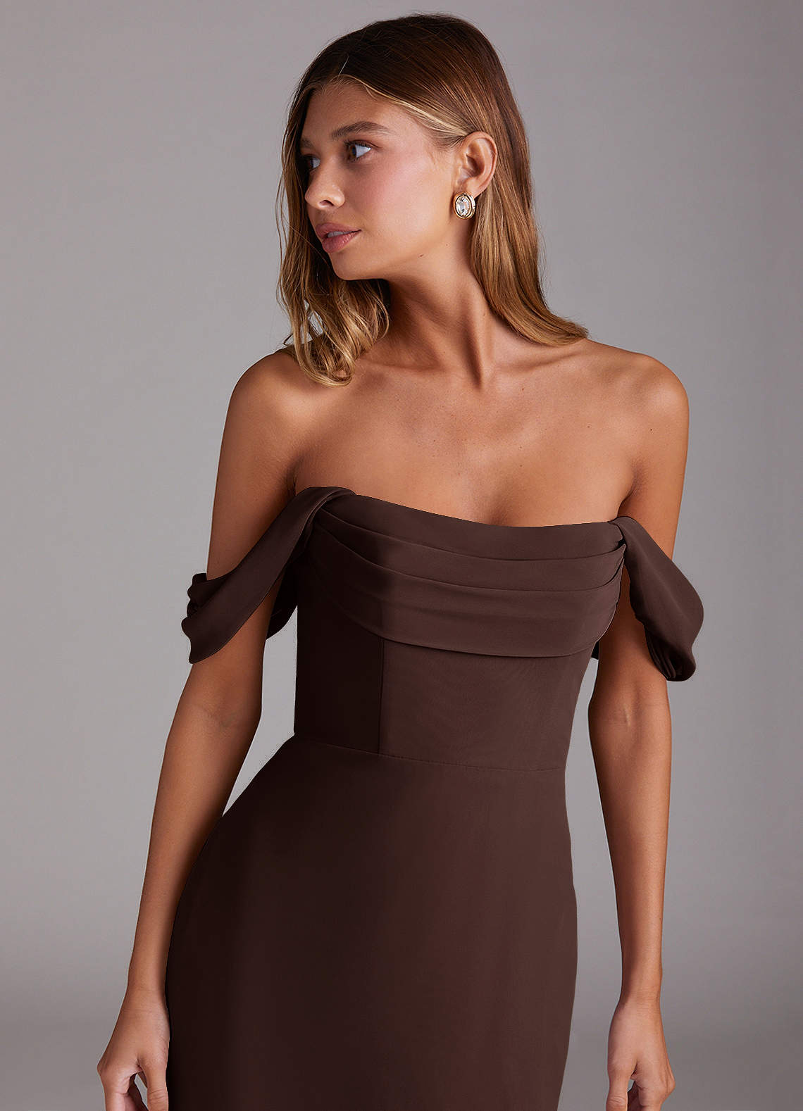 Azazie Saige Bridesmaid Dresses Ganache A-Line Off the Shoulder Chiffon Convertible Dress image4