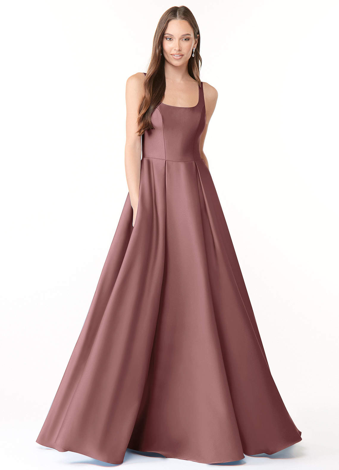 Azazie Neve Bridesmaid Dresses Vintage Mauve Ball-Gown with Pockets Stretch Satin Dress image1