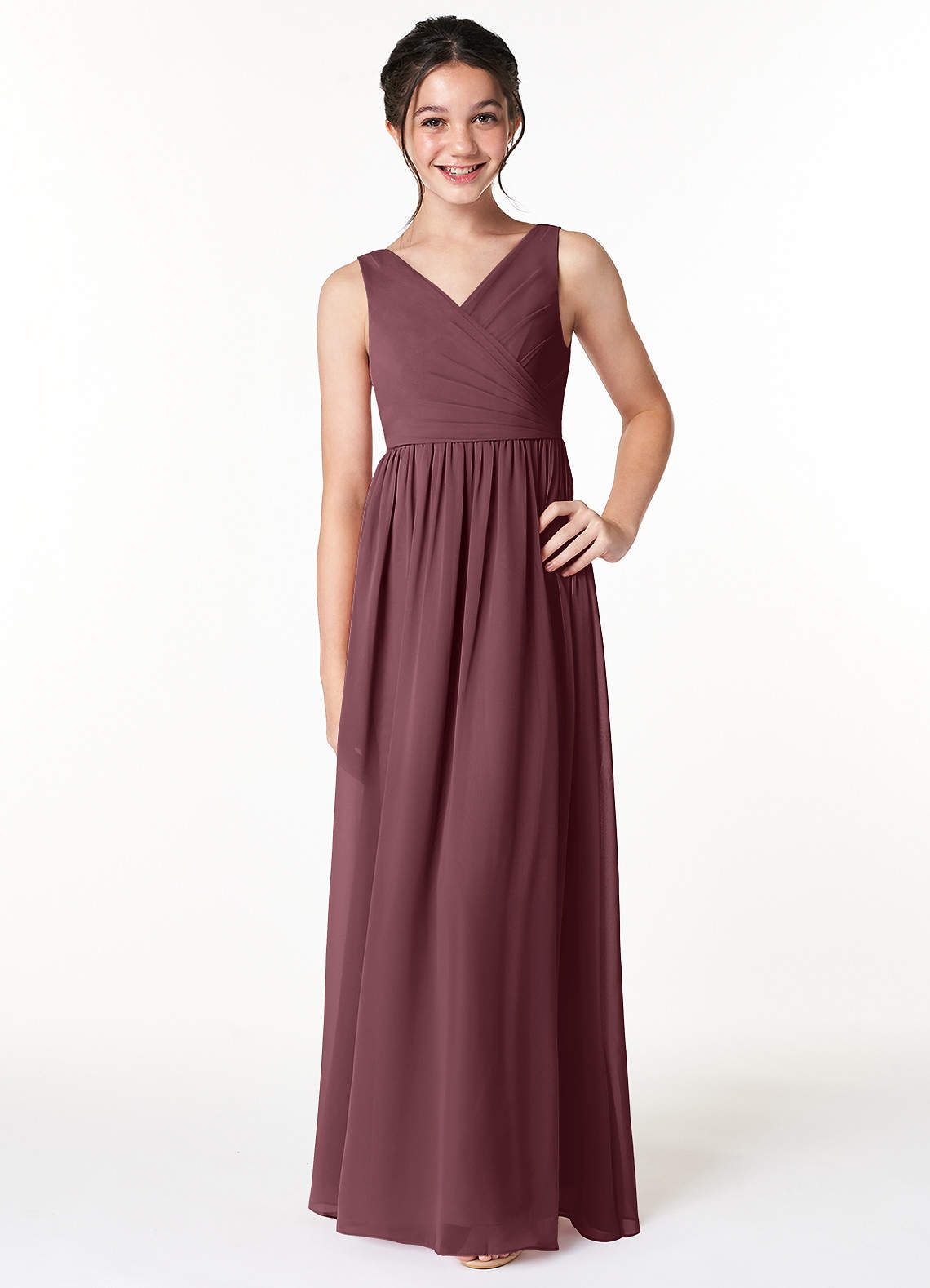 Azazie Sawyer Junior Sangria A-Line Pleated Chiffon Dress image1