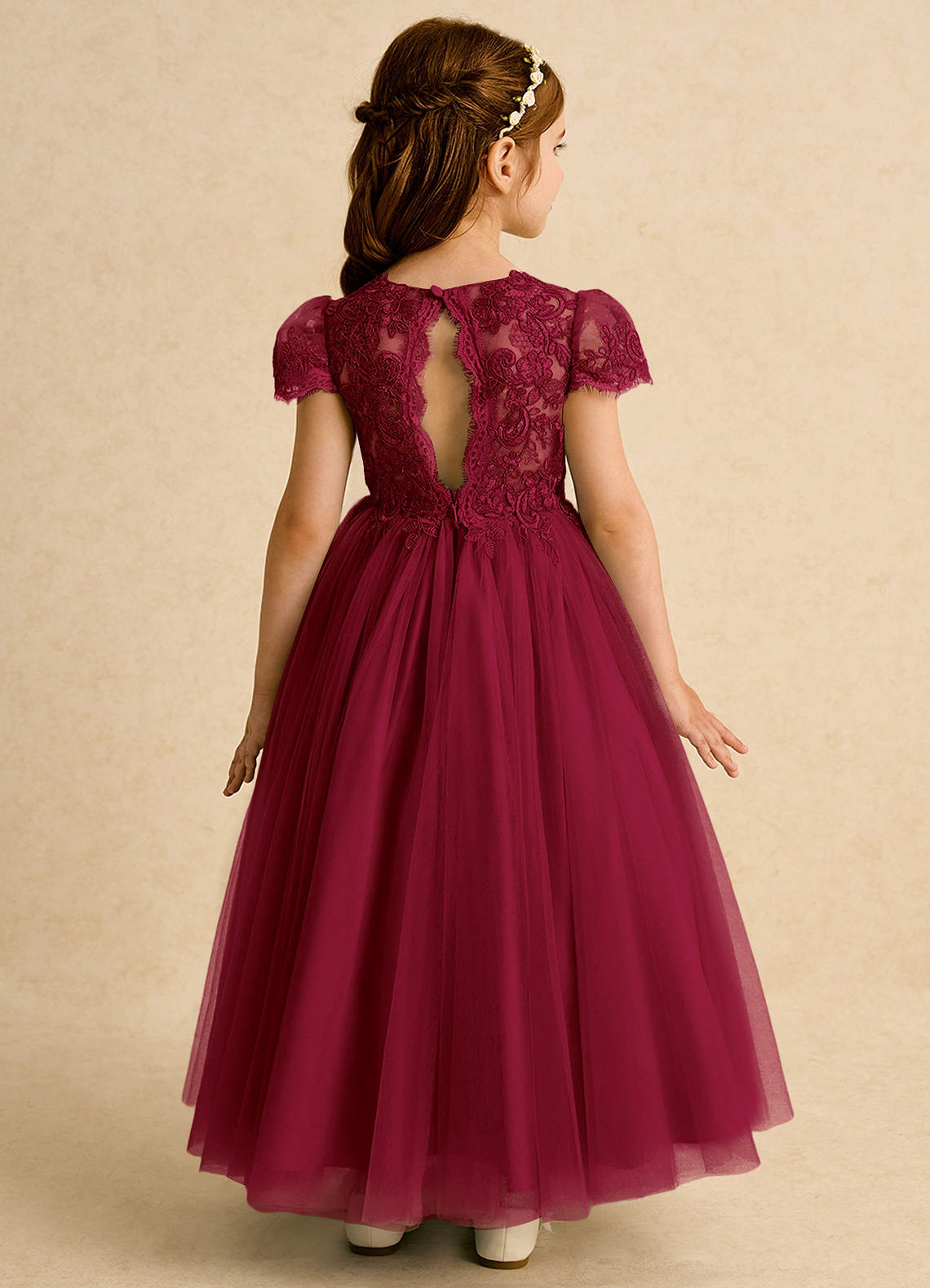 little girls burgundy dress Little Girls Burgundy Ruffles Rhinestone Illusion Neck Pageant Dress 4 main image 1