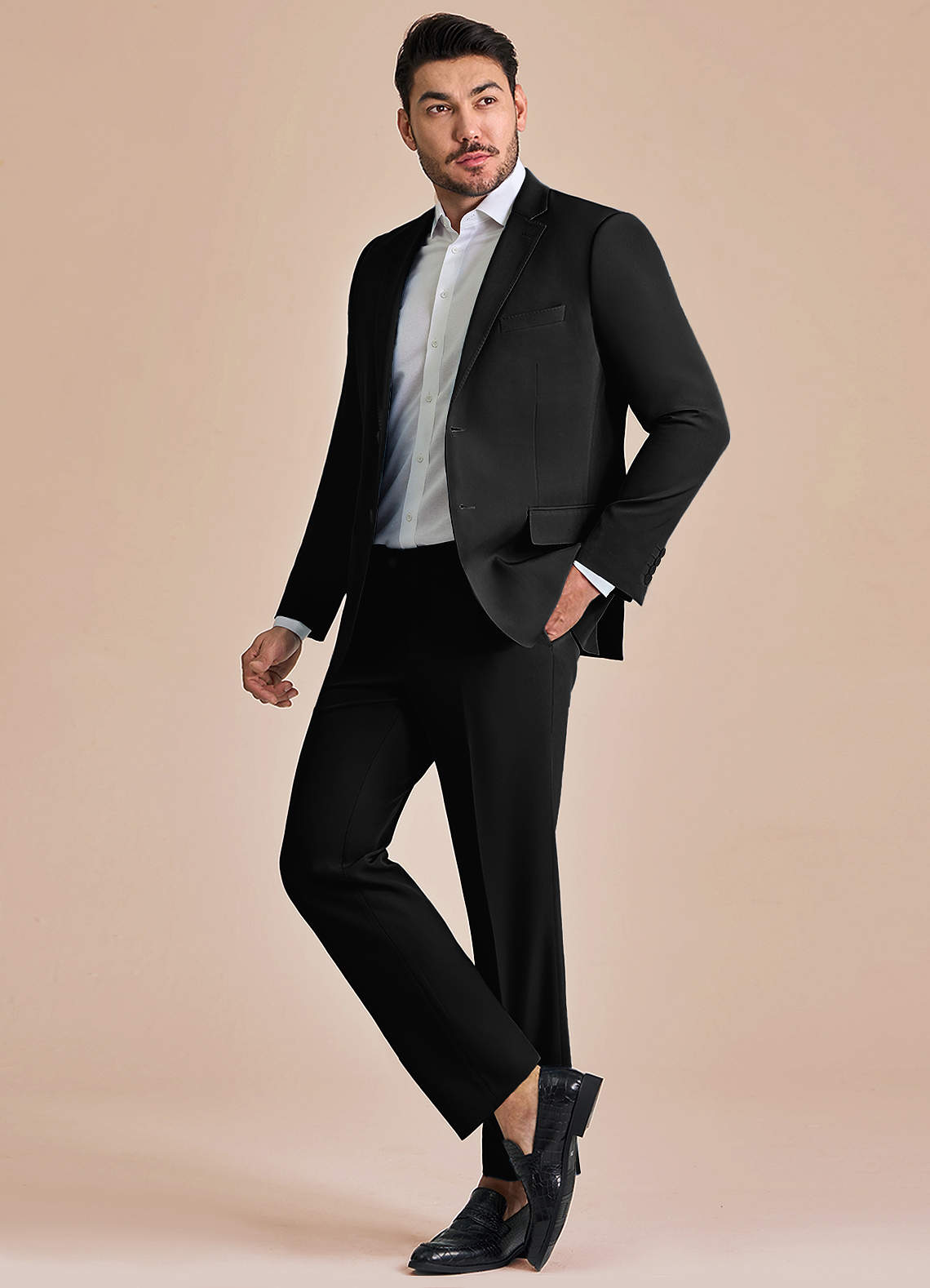front James Black Structured Stretch Suit