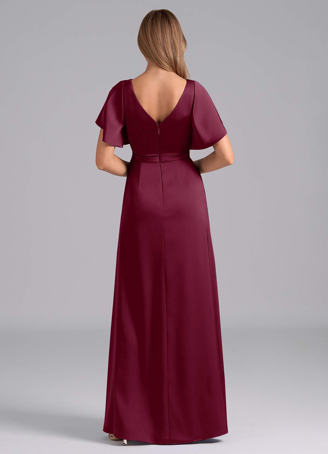 Azazie Ambrosia Bridesmaid Dresses Mulberry A-Line Pleated Stretch Satin Dress image2