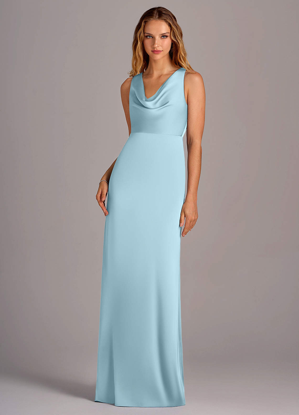 Azazie Wrenlee Bridesmaid Dresses Sky Blue A-Line Stretch Satin Dress image1
