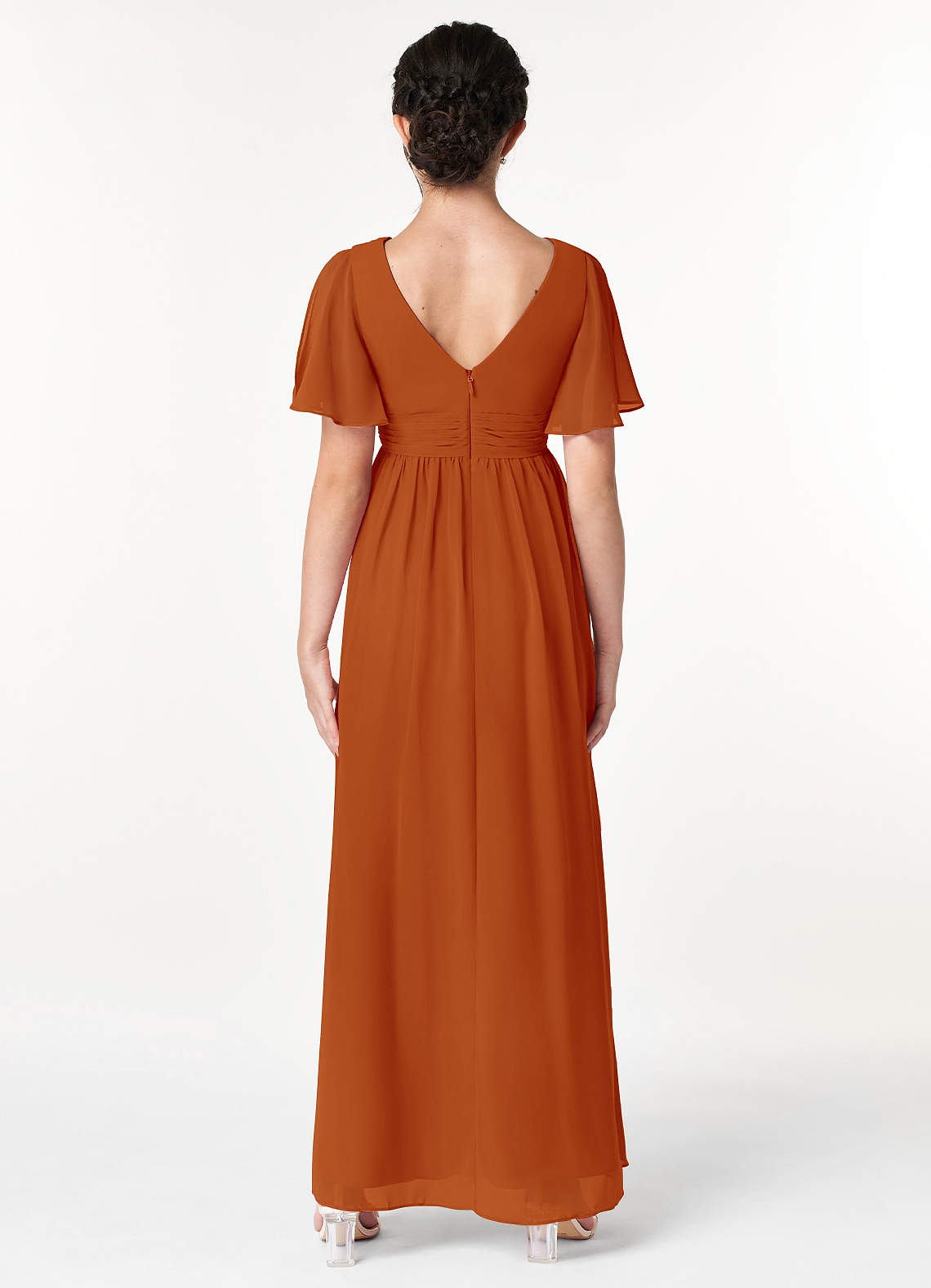 Azazie Temeka Junior Paprika A-Line Pleated Chiffon Dress image1