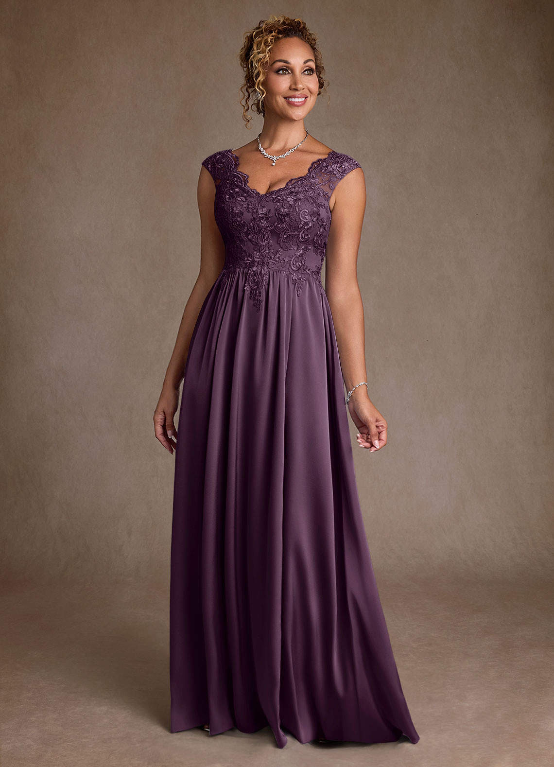 Azazie Amethyst Mother of the Bride Dresses Plum A-Line Lace Dress image1
