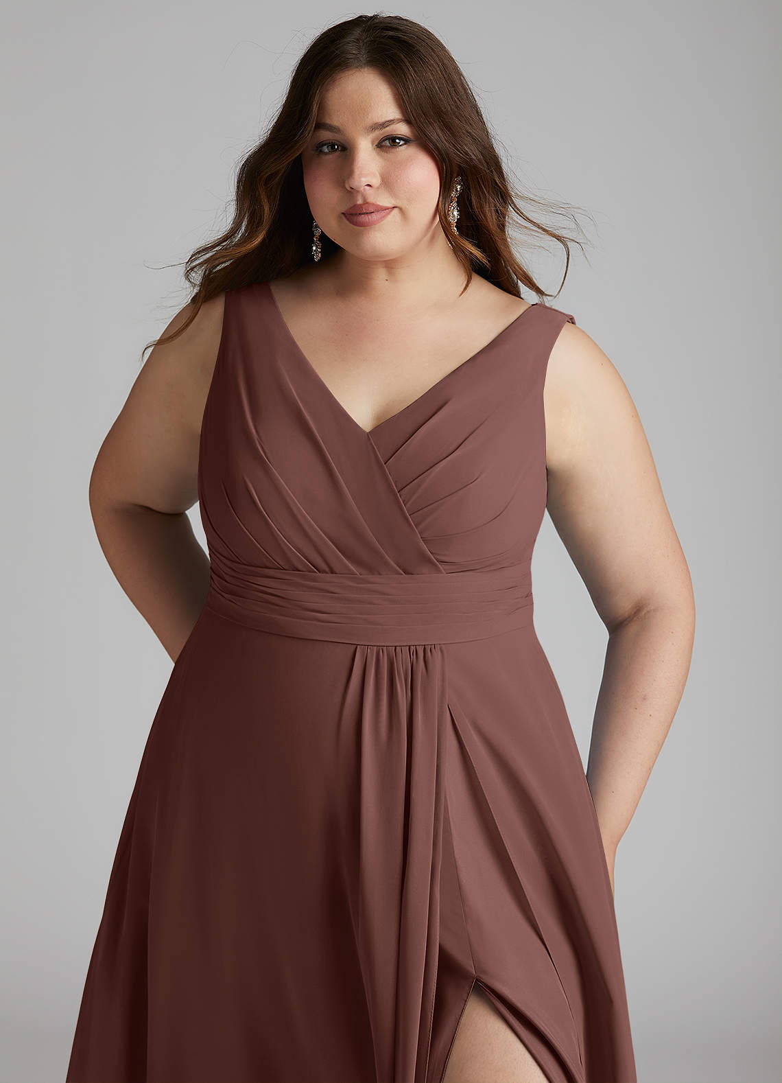 Azazie Karina At-home Try On Dresses Mulberry A-Line Pleated Chiffon Dress image10