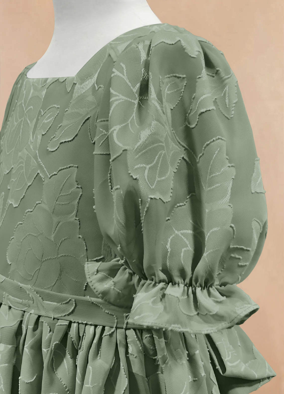 Azazie Joss Blumenmädchenkleider A-Linie mit ärmel Blumen-Burnout Kleid Matcha image6