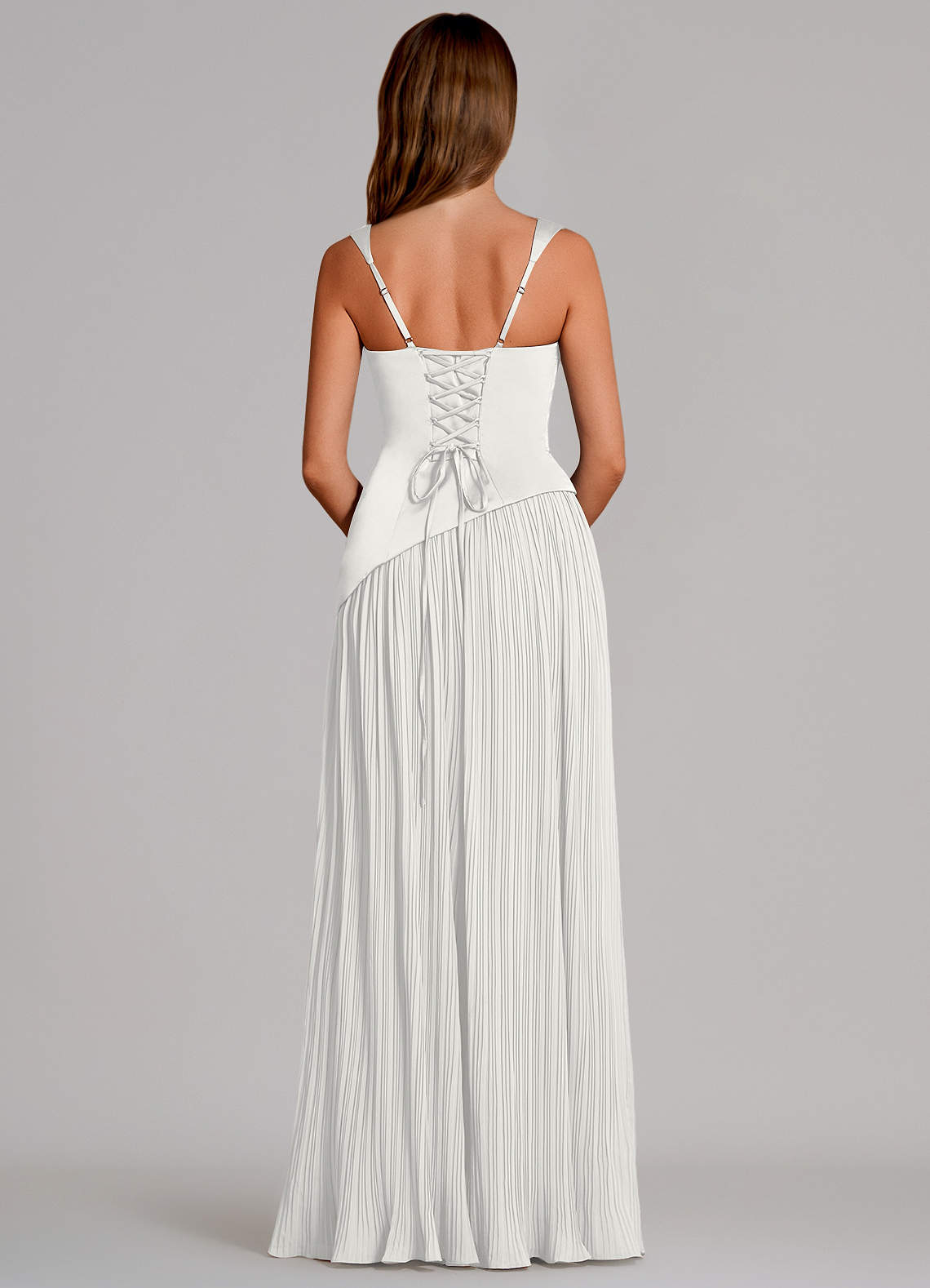 Azazie Stephanie Vestidos de madrinha de casamento Vestido Branco de Cetim elástico de Linha A com Plissado image4