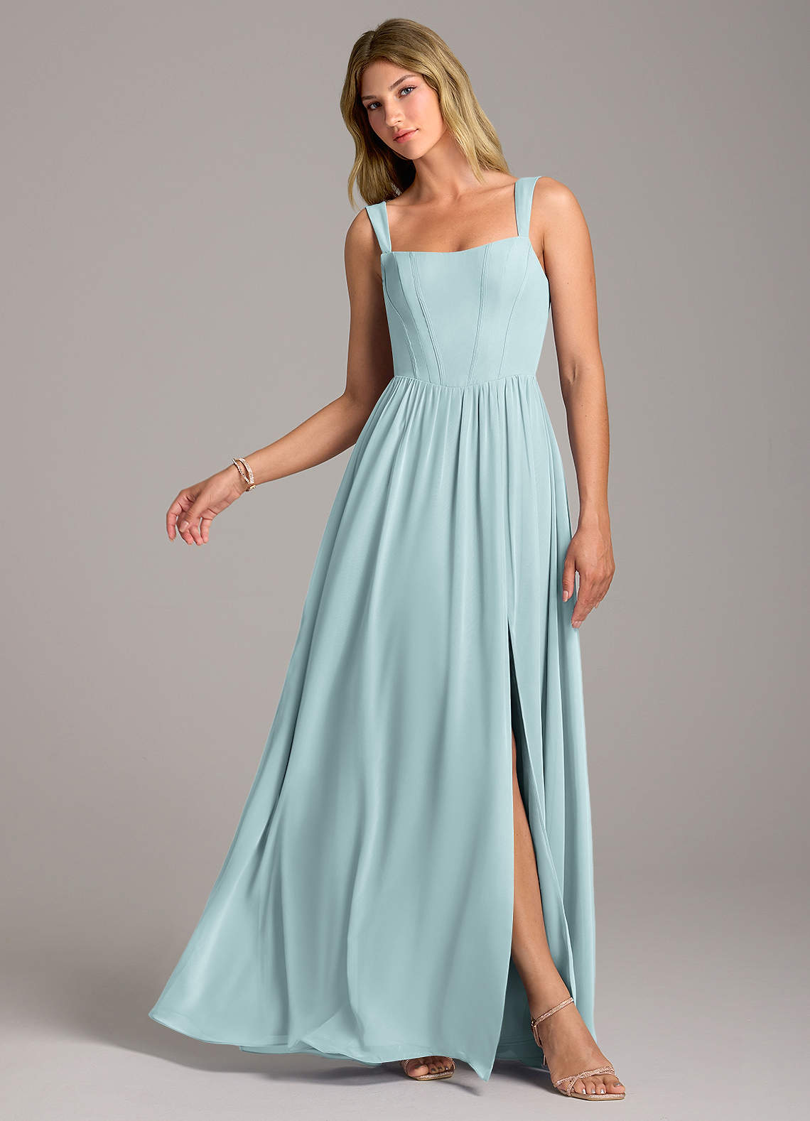 Azazie Rosaline Brautjungfernkleider A-Linie Seitliche Cut-Outs Chiffon Kleid Nebel image1