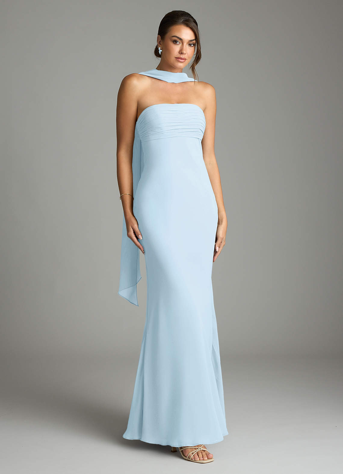 Azazie Saylor Brudtärnklänningar Klä av Sjöjungfru i Chiffong Axelbandslös Himmelsblå image1