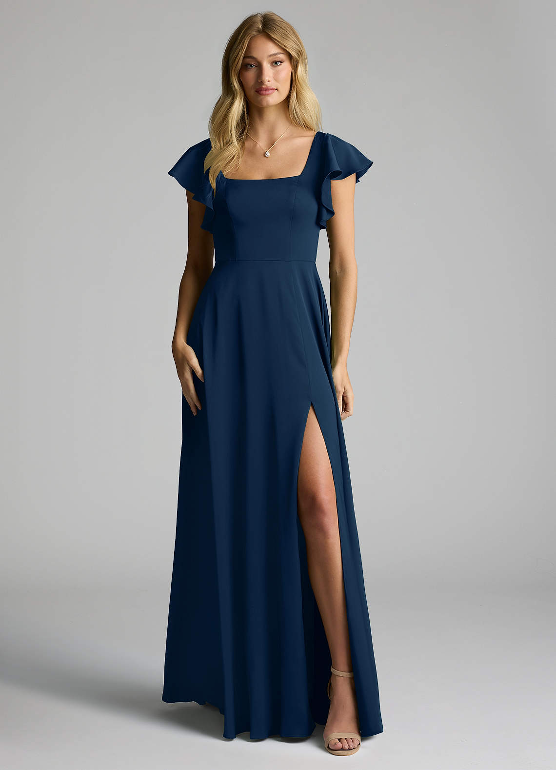 Azazie Bondi Bridesmaid Dresses Dark Navy A-Line Bow Stretch Satin Dress image4