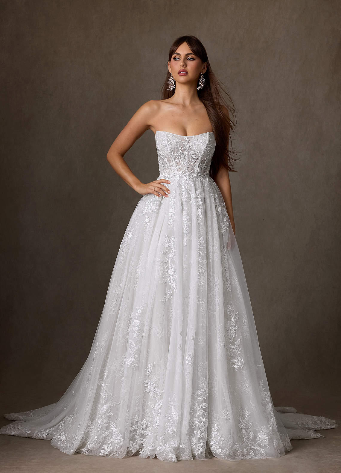 Azazie Elowyn Wedding Dresses Diamond White Ball-Gown Strapless Lace Dress image1