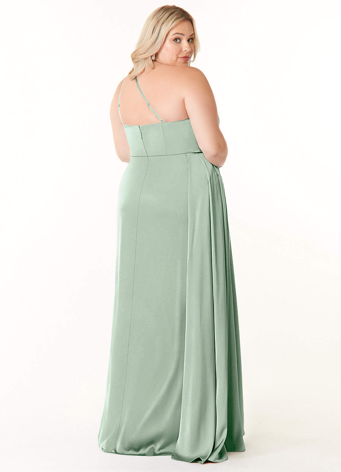 Azazie Maron Vestidos de damas de honor Vestido de Agave de Satén Elástico de Corte en A con Un hombro image8